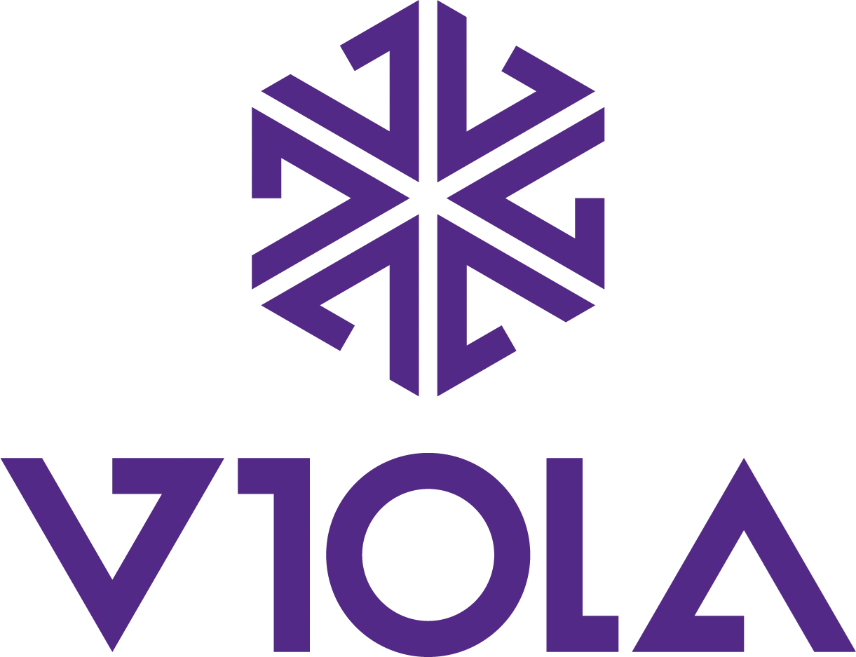 Purple hexagonal logo above the word