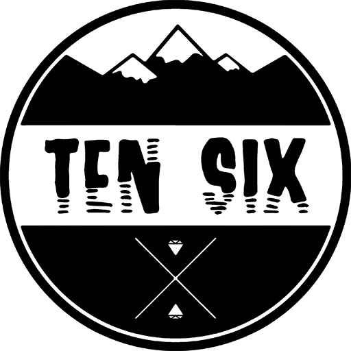 Black and white logo: Mountains above a bar with