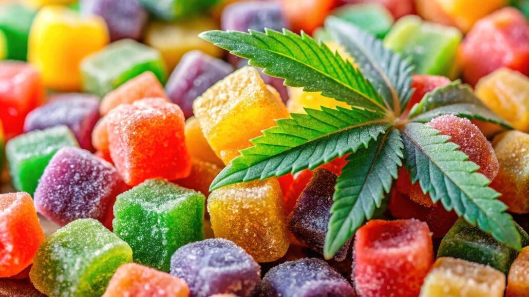 Cucumber cocktail in a tall glass, ice, garnished with cucumber slice, mint on dark surface.