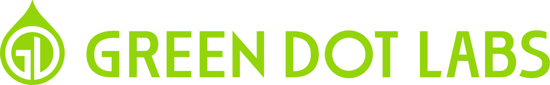 Logo for Green Dot Labs. Green teardrop shape with a stylized “G” inside, green text: “GREEN DOT LABS.”