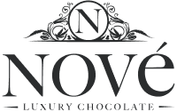 Logo for Nové Luxury Chocolate, featuring a stylized “N” in a circle above the brand name.