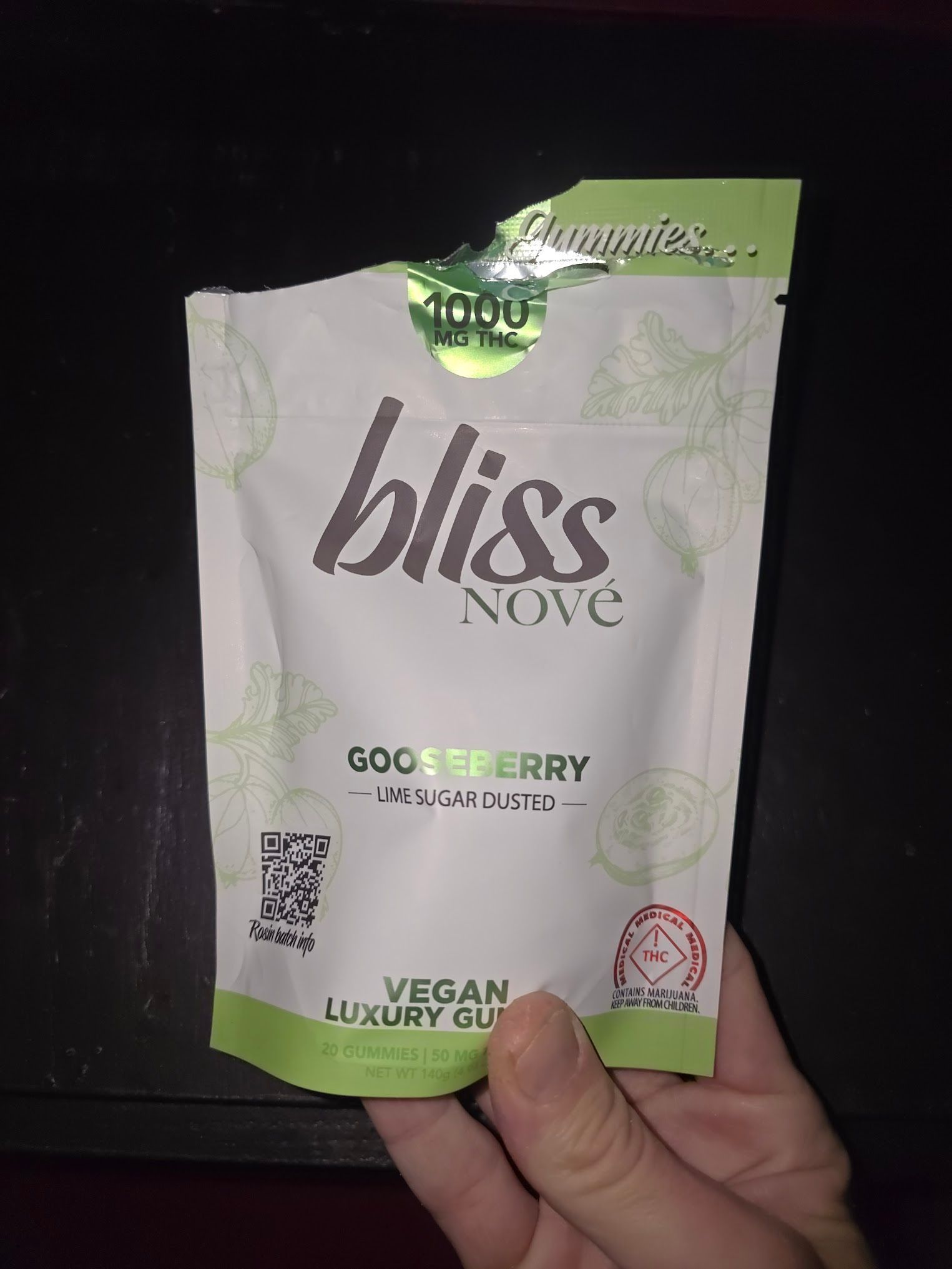 Hand holding a partially-open package of 