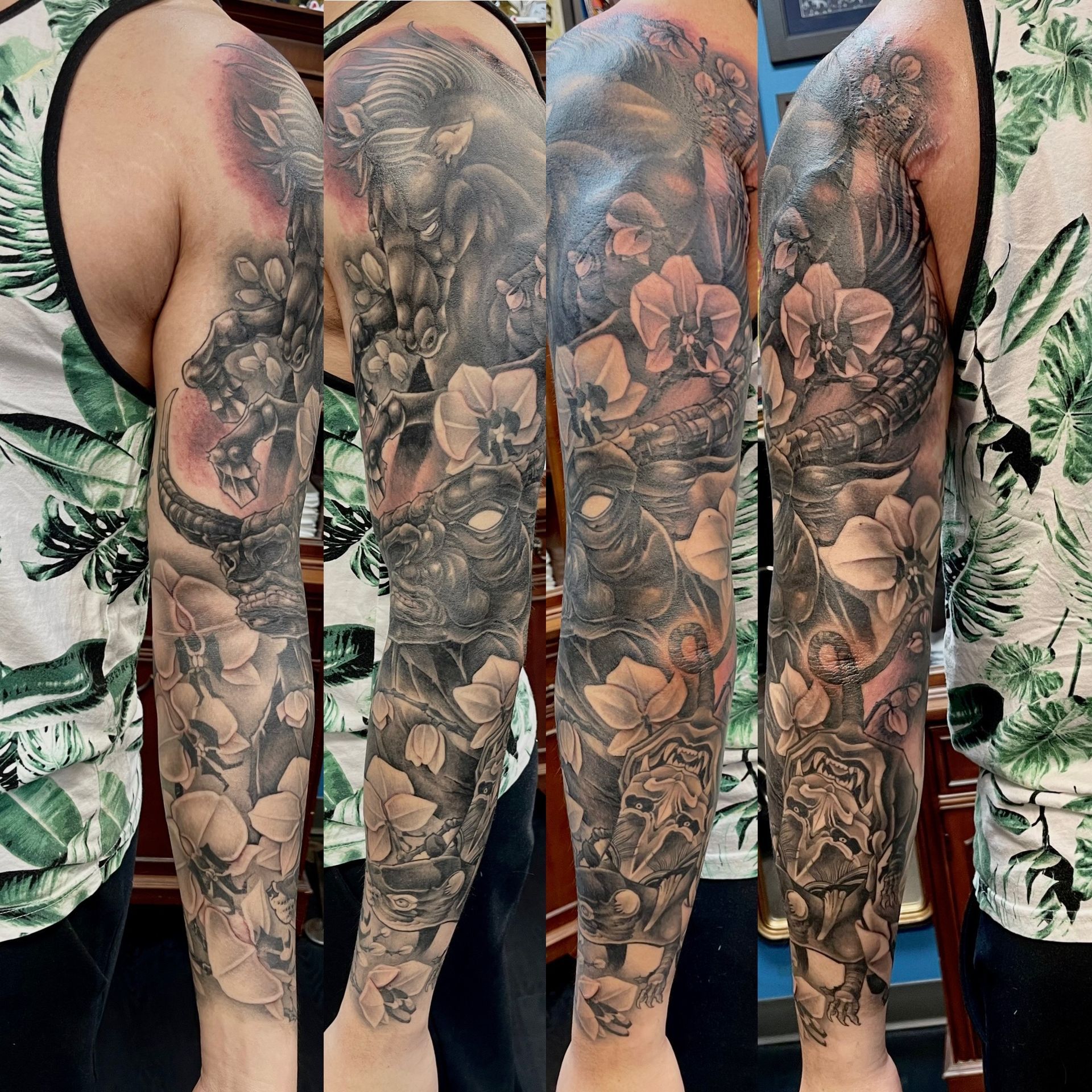 Chinese Zodiac Sleeve by Brain Dangerfield at Black Gold Tattoo Co in Edmonton Alberta Canada