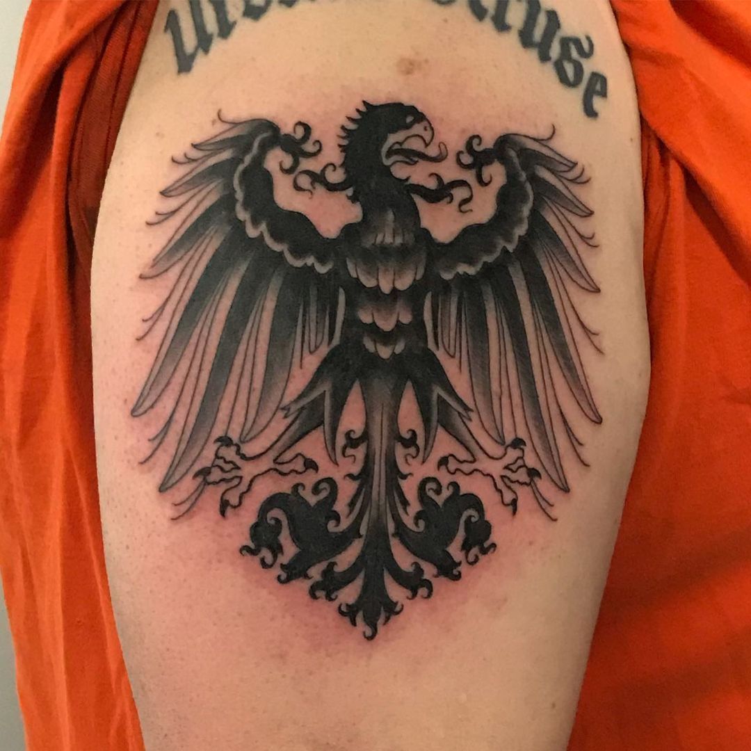 Germanic Eagle Tattoo by Trevor Pelletier at Black Gold Tattoo Co in Edmonton Alberta Canada