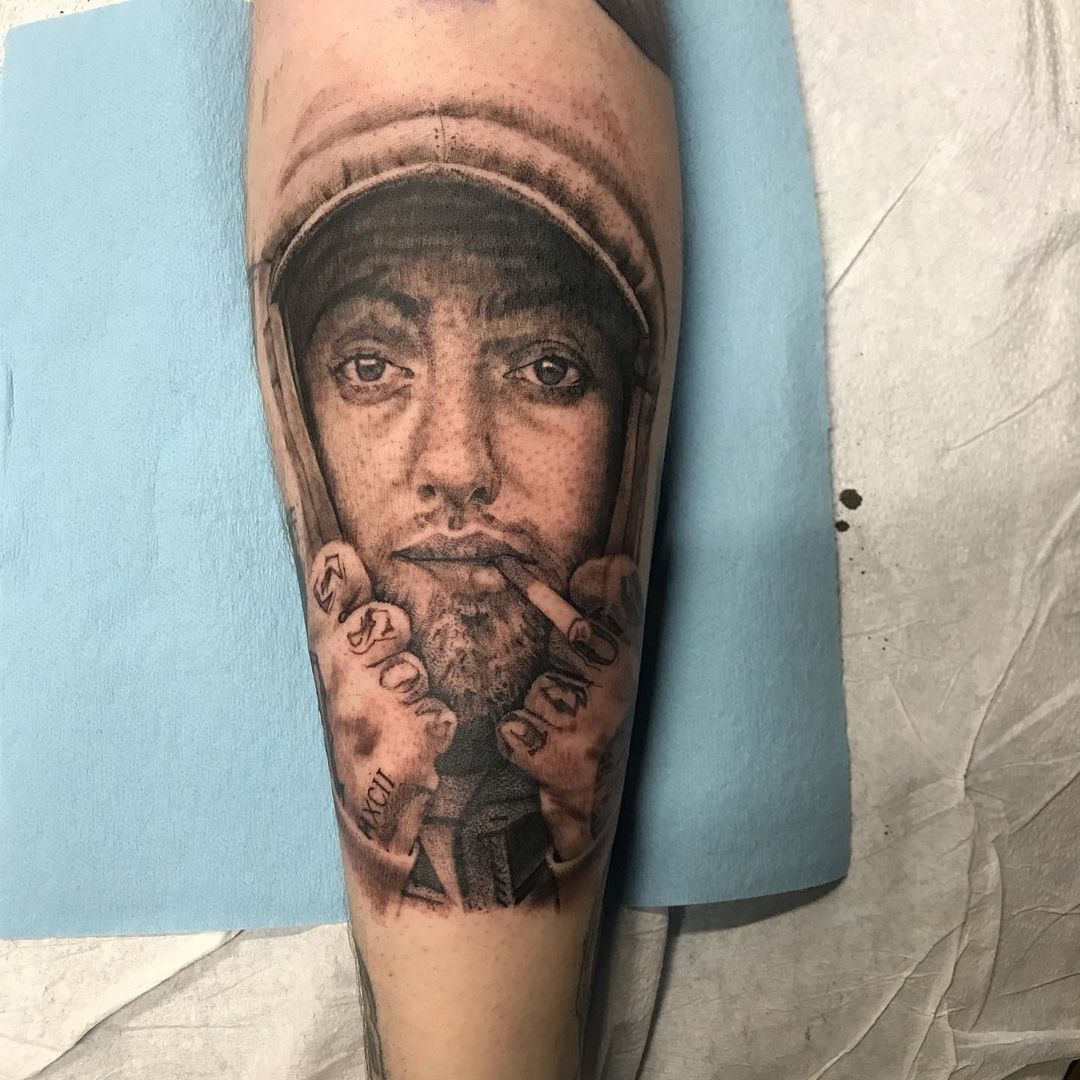 Mac Miller Portrait Tattoo by Alan Coates at Black Gold Tattoo Co in Edmonton Alberta Canada