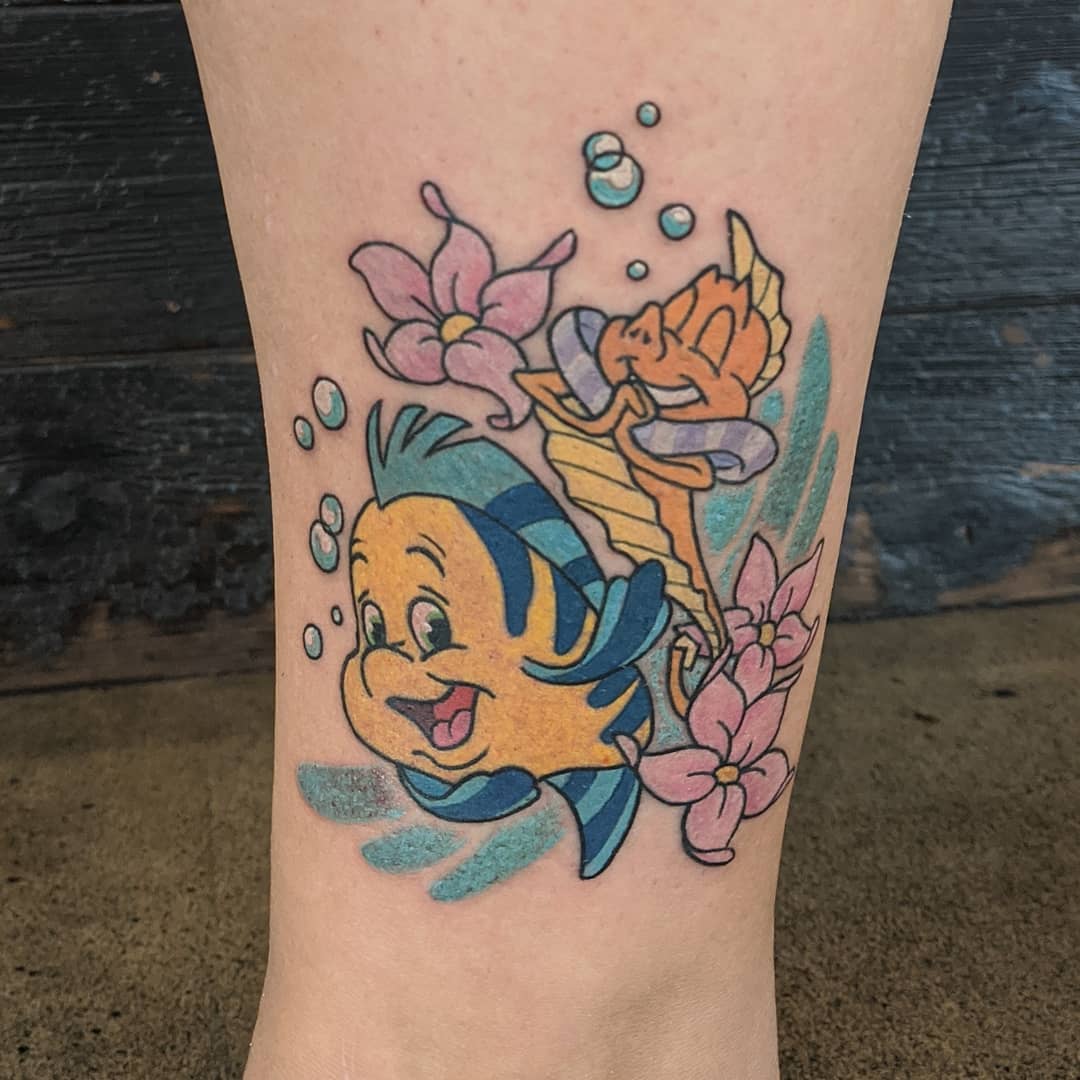 Flounder (The Little Mermaid) Tattoo by Sheila Anderson at Crimson Empire Tattoo in Edmonton Alberta Canada