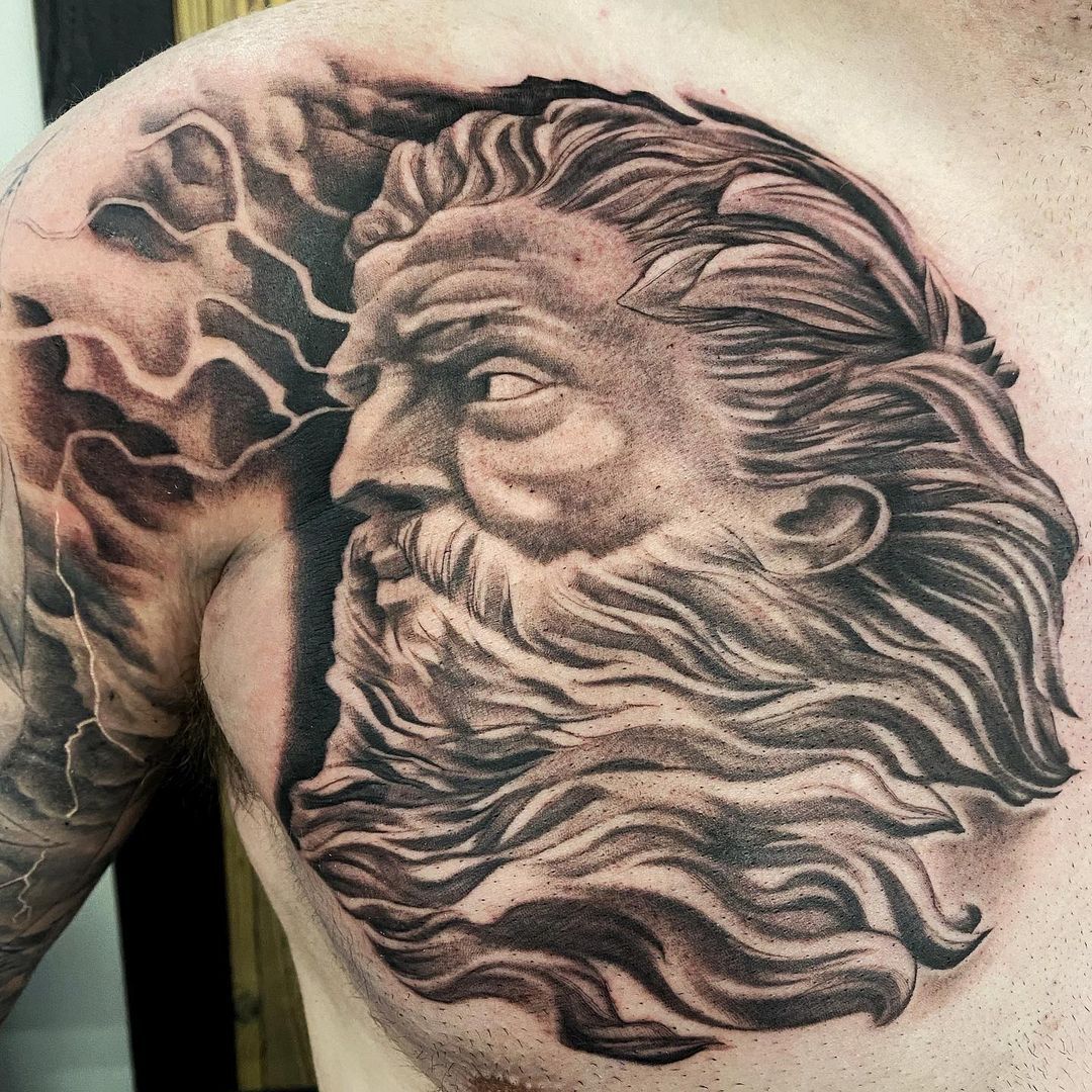 Zeus Tattoo by Chad Lavers at Crimson Empire Tattoo in Edmonton Alberta Canada