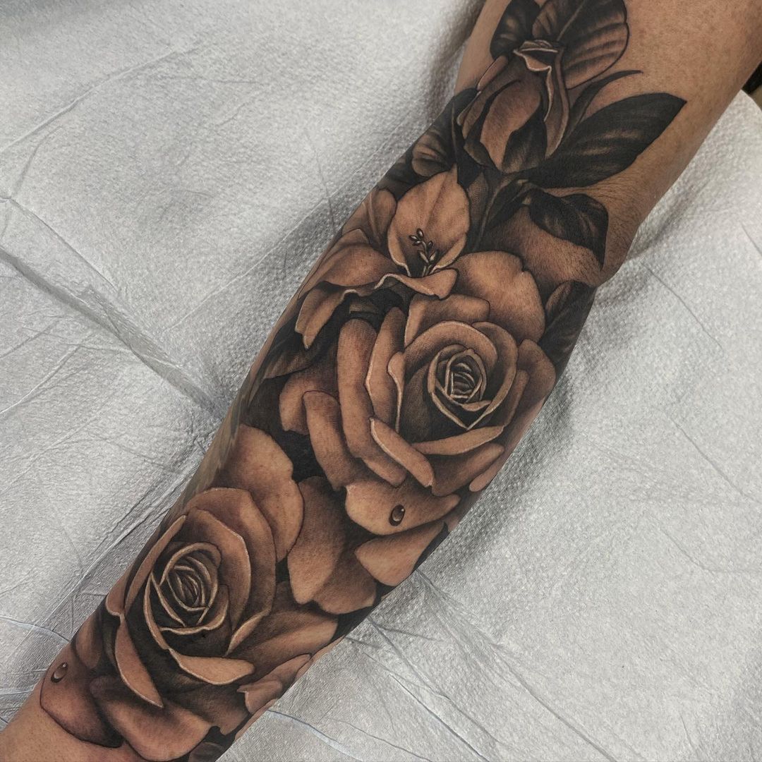 Roses Tattoo by Sasha Day at Black Gold Tattoo Co in Edmonton Alberta Canada