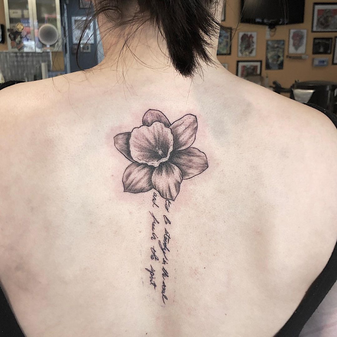 Floral and Script Tattoo by Tony Honning at Crimson Empire Tattoo in Edmonton Alberta Canada