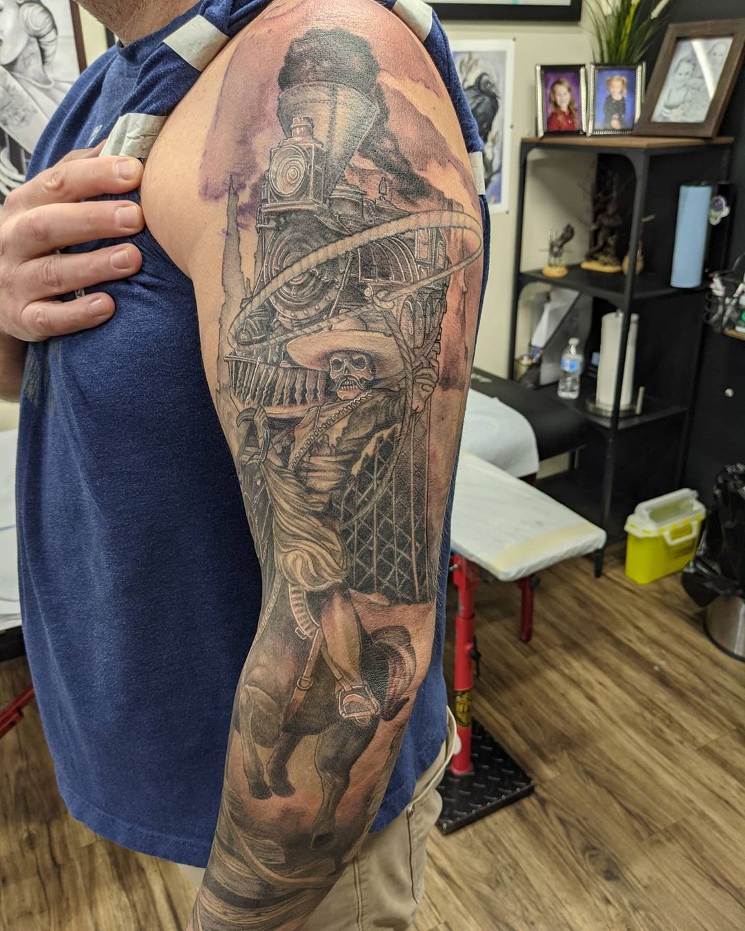 Train and Cowboy Sleeve by Kevin Sherritt at Black Gold Tattoo Co in Edmonton Alberta Canada