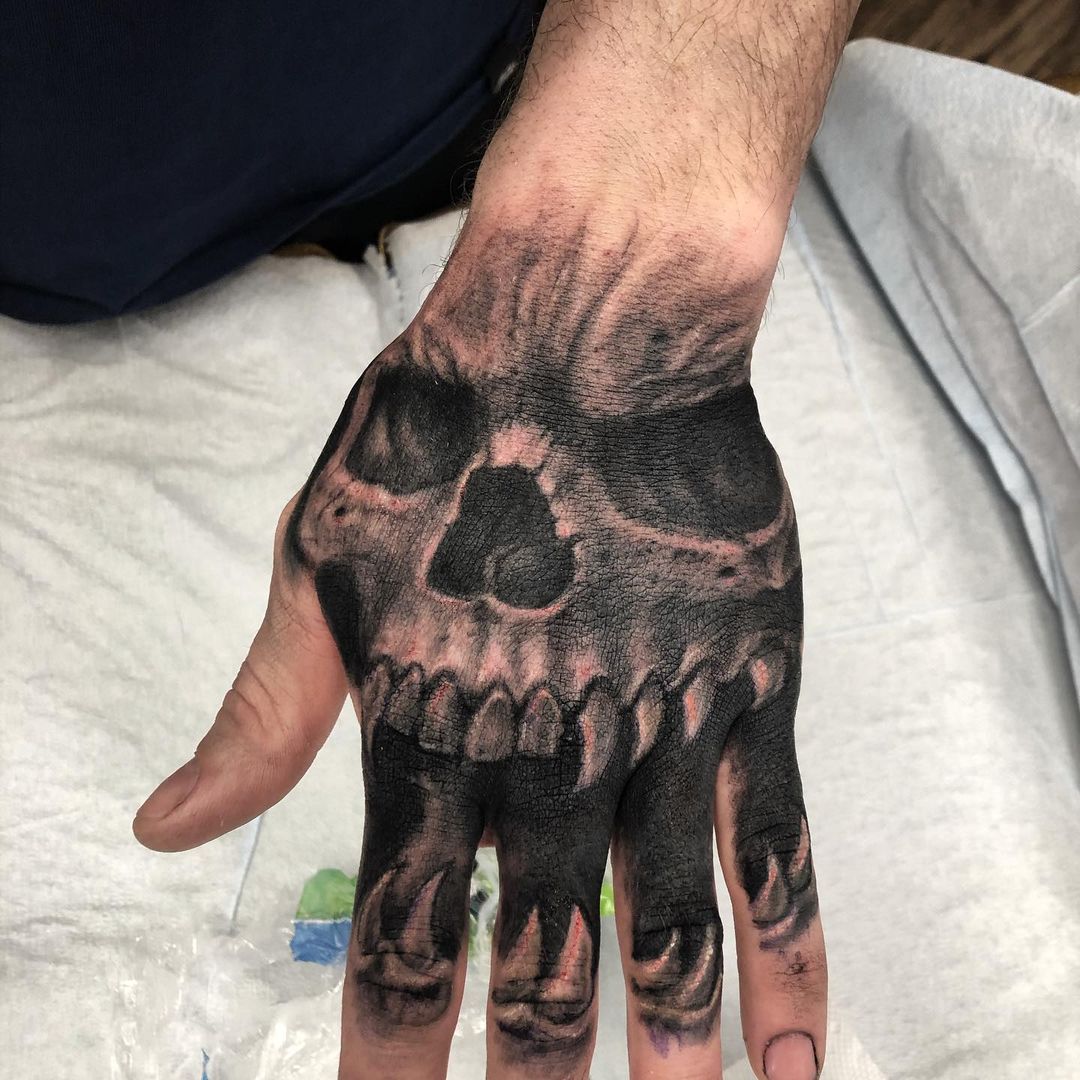 Skull Tattoo by Steve Hayes at Black Gold Tattoo Co in Edmonton Alberta Canada