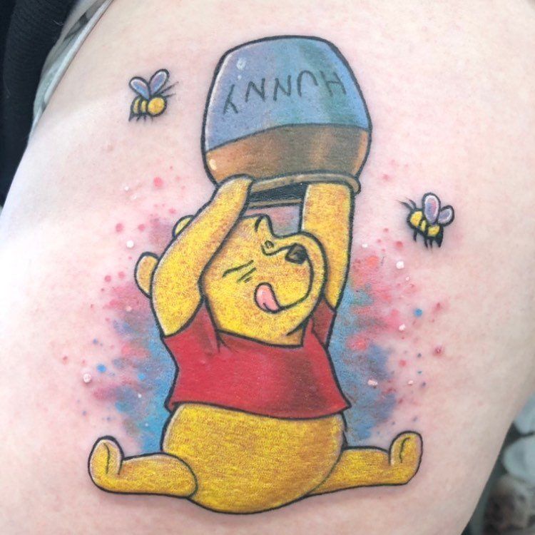 Winnie the Pooh Tattoo by Chris Labrenz at Black Gold Tattoo Co in Edmonton Alberta Canada