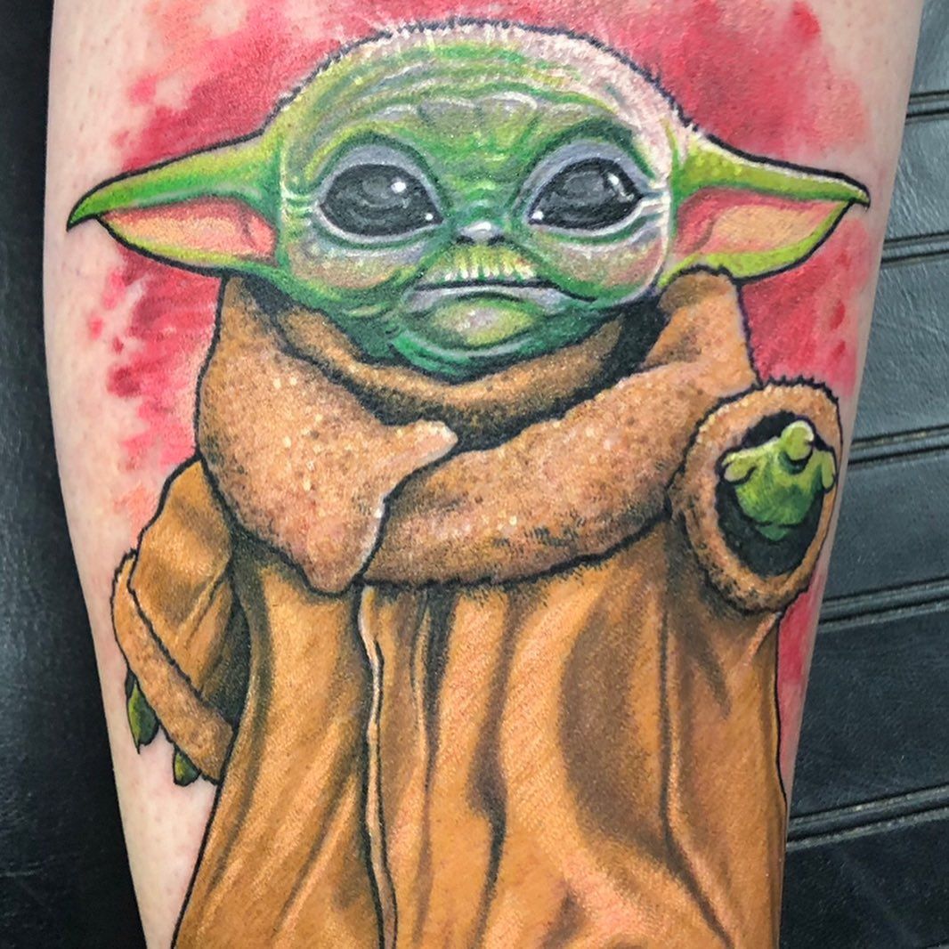 Baby Yoda (Grogu) Tattoo by Chris Labrenz at Black Gold Tattoo Co in Edmonton Alberta Canada