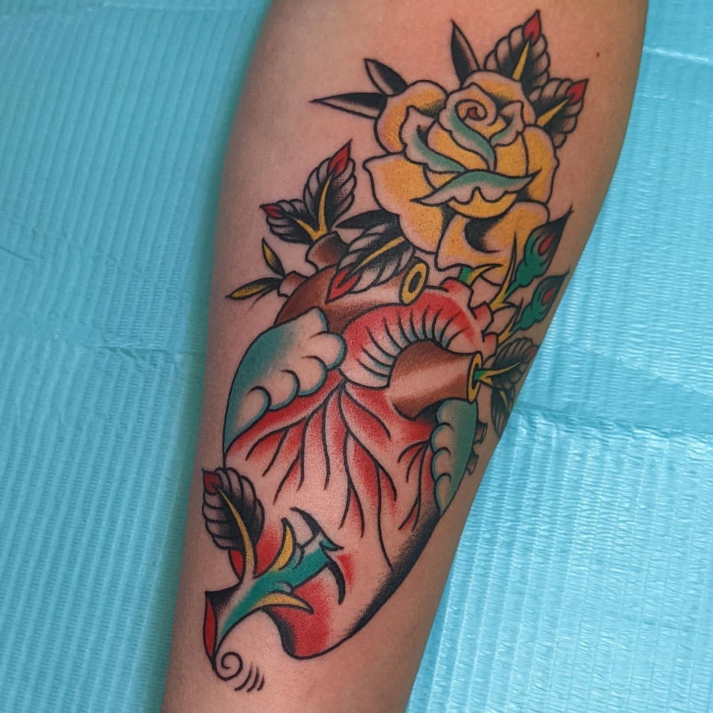 Rose and Heart Tattoo by Chris Benson at Silver Ghost Tattoo in Edmonton Alberta Canada