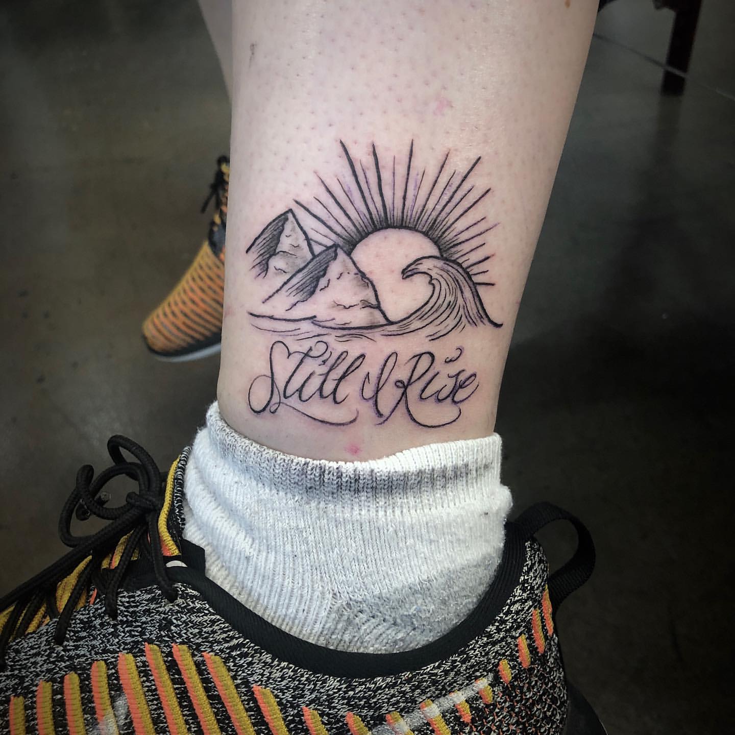 Wave and Script Tattoo by Tony Honning at Crimson Empire Tattoo in Edmonton Alberta Canada