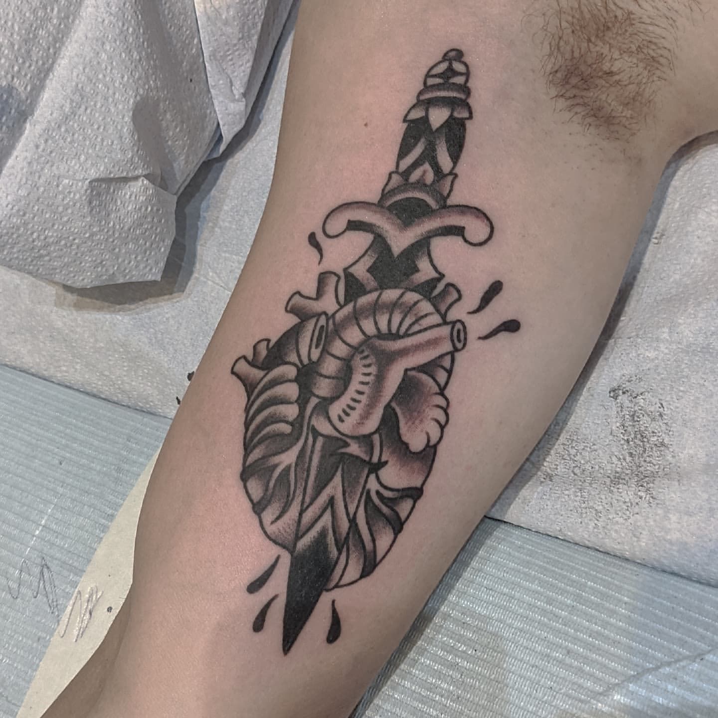 Dagger and Heart Tattoo by Chris Benson at Silver Ghost Tattoo in Edmonton Alberta Canada