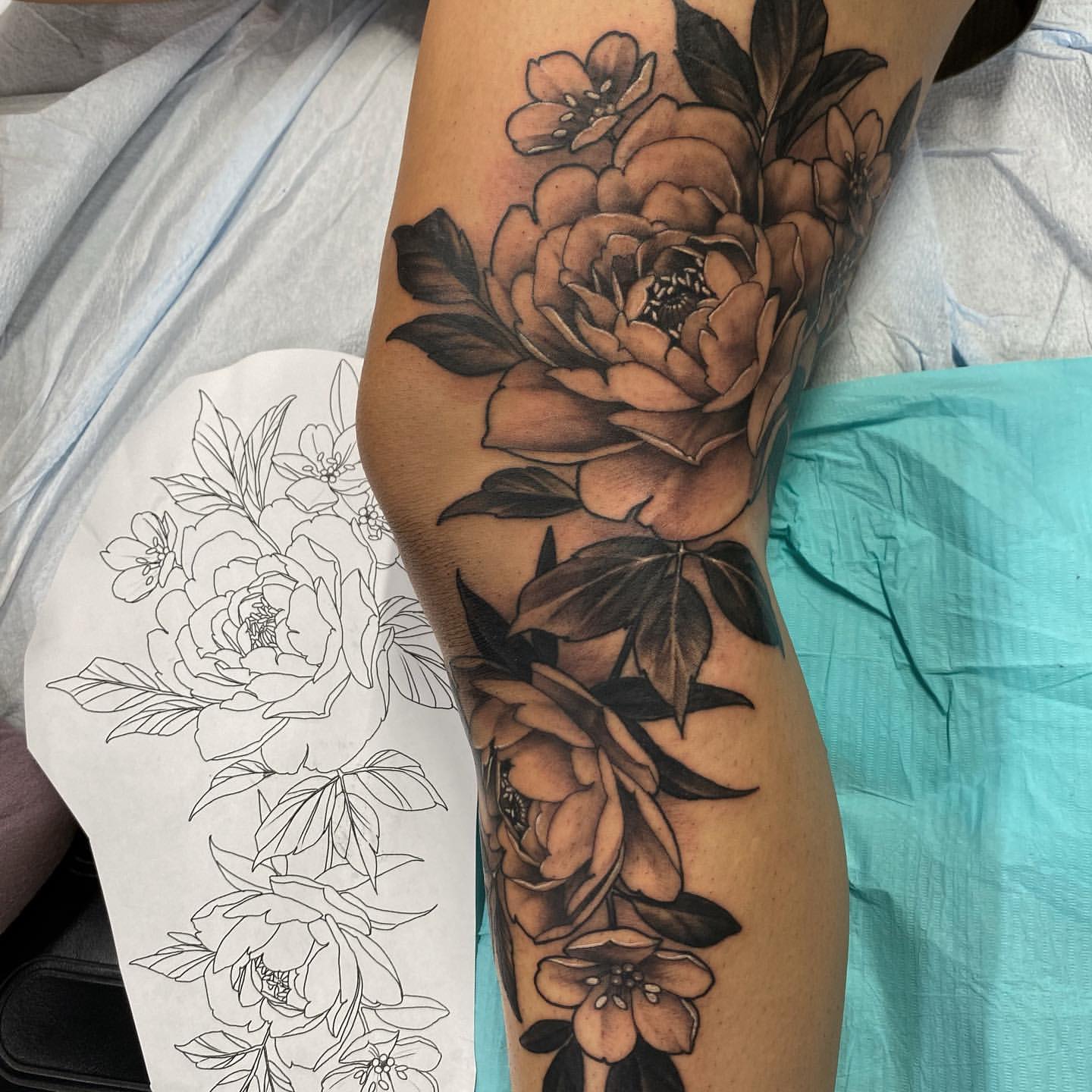 Peony Tattoo by Sasha Day at Black Gold Tattoo Co in Edmonton Alberta Canada