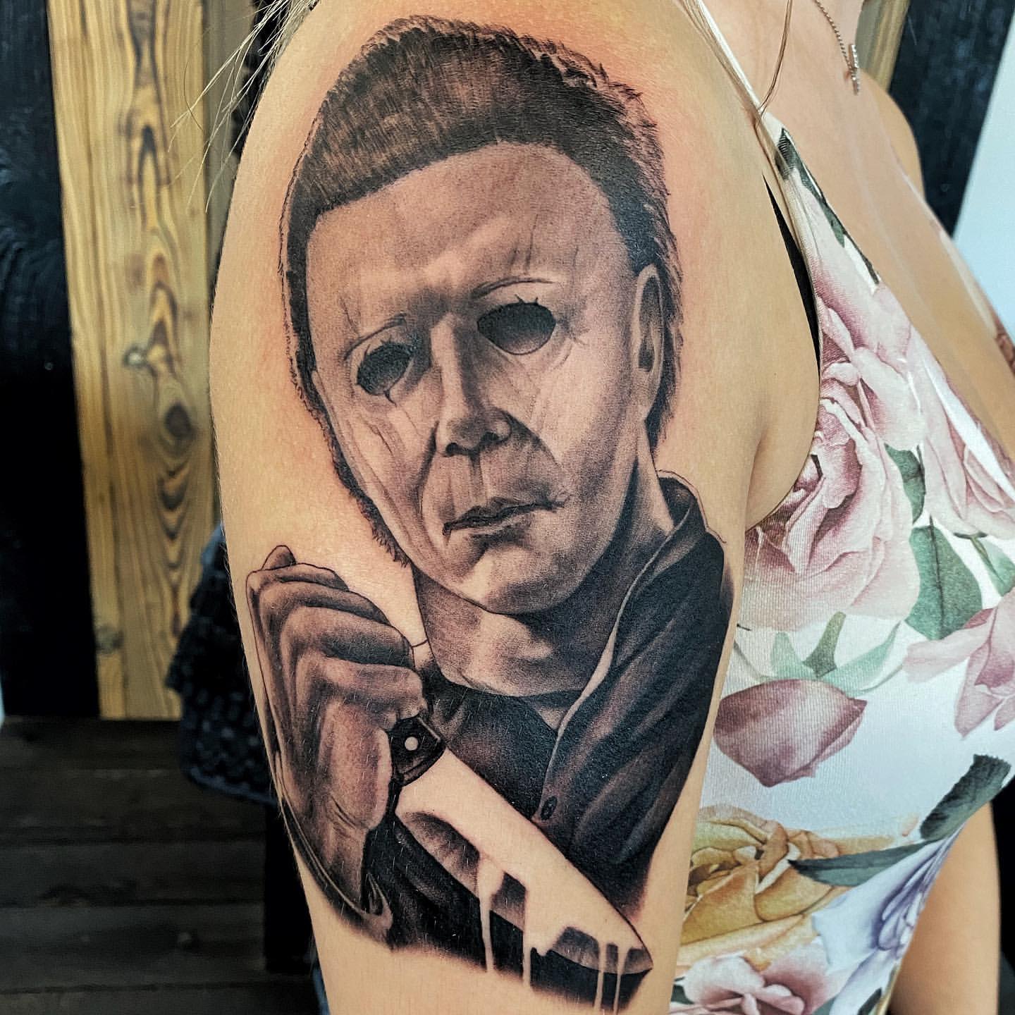 Michael Meyers Tattoo by Chad Lavers at Crimson Empire Tattoo in Edmonton Alberta Canada