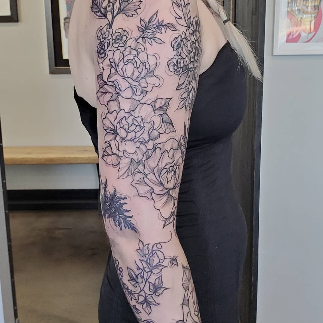 Floral Sleeve by Adrienne Alexander at Crimson Empire Tattoo in Edmonton Alberta Canada