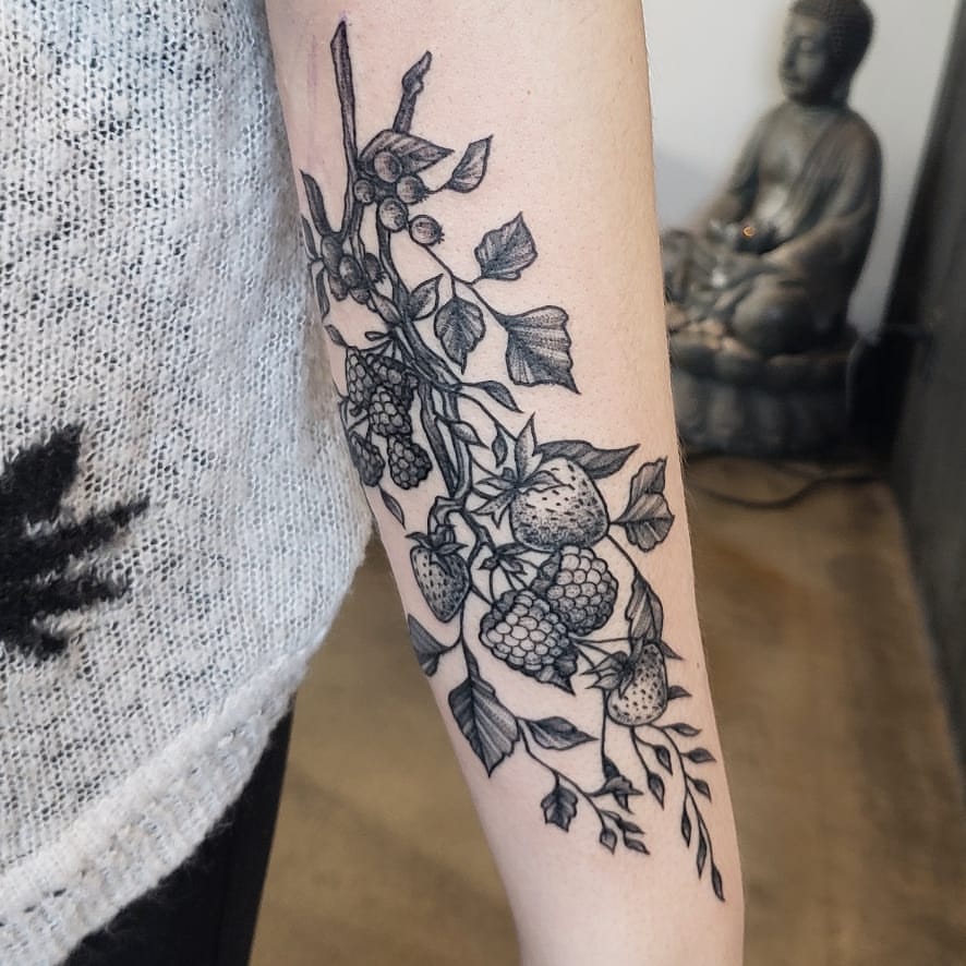 Berry Branch Tattoo by Adrienne Alexander at Crimson Empire Tattoo in Edmonton Alberta Canada