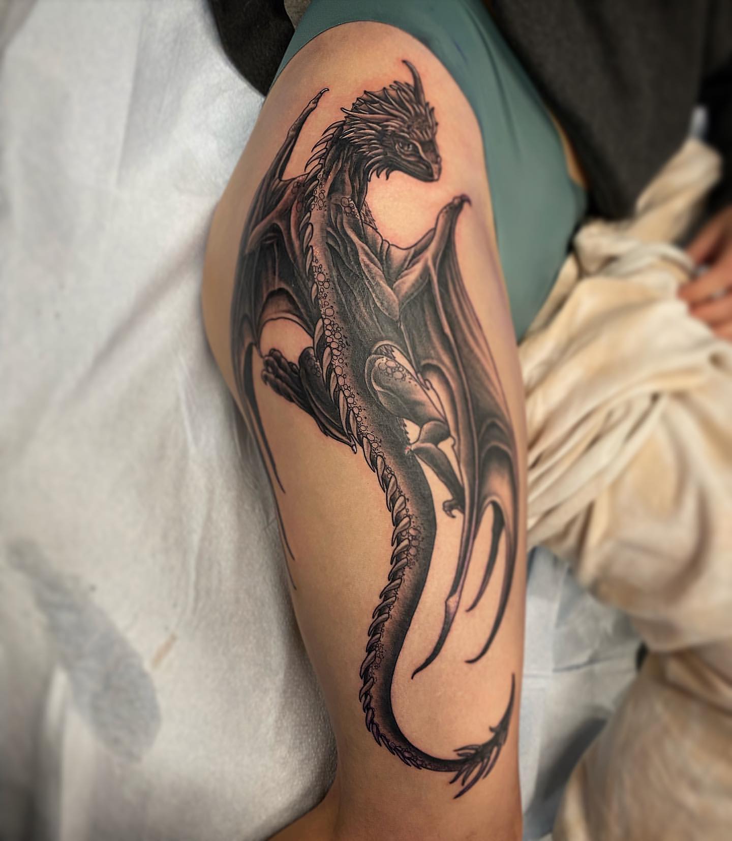 Dragon Tattoo by Dale Moostoos at Crimson Empire Tattoo in Edmonton Alberta Canada