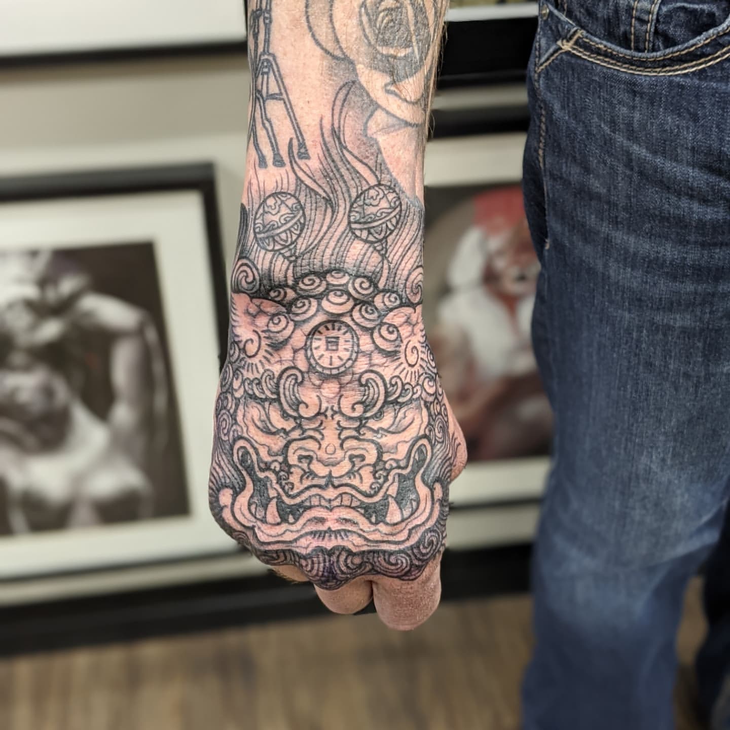 Fudog Tattoo by Amber Strange at Black Gold Tattoo Co in Edmonton Alberta Canada