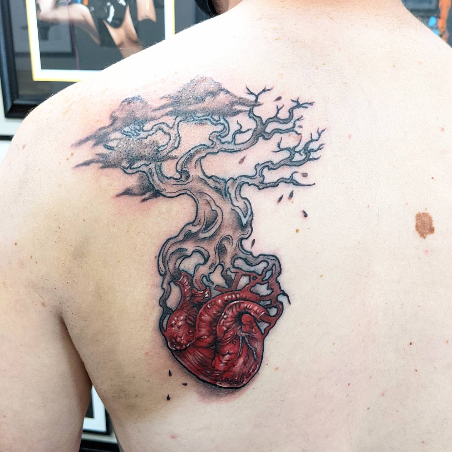 Anatomical Heart and Tree Tattoo by Amber Strange at Black Gold Tattoo Co in Edmonton Alberta Canada