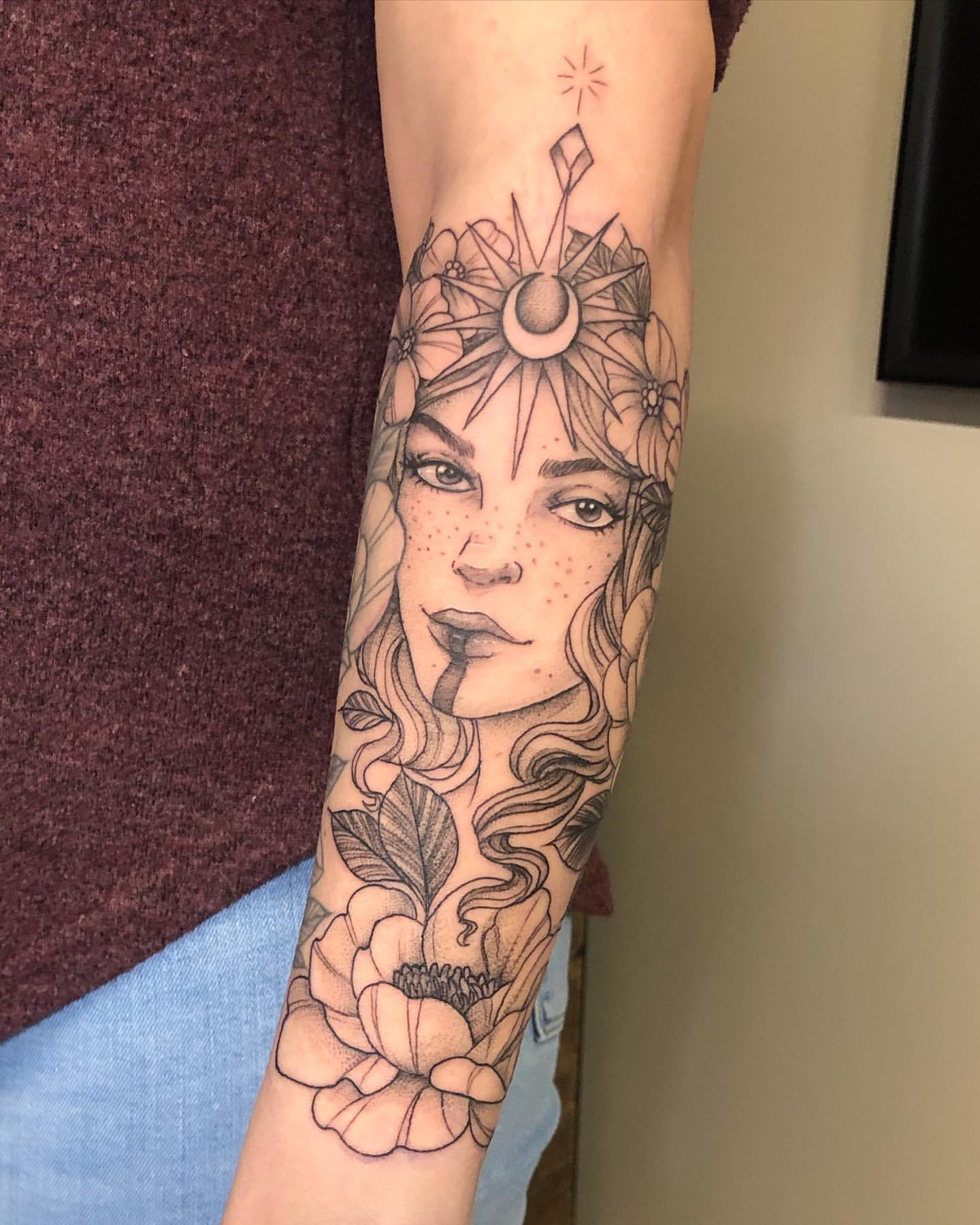 Sun Goddess Tattoo by Vanessa Spezowka at Crimson Empire Tattoo in Edmonton Alberta Canada