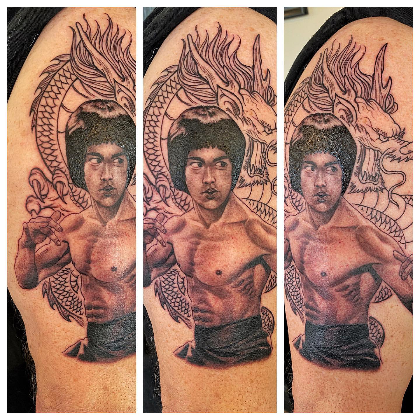 Bruce Lee Tattoo by Chad Lavers at Crimson Empire Tattoo in Edmonton Alberta Canada