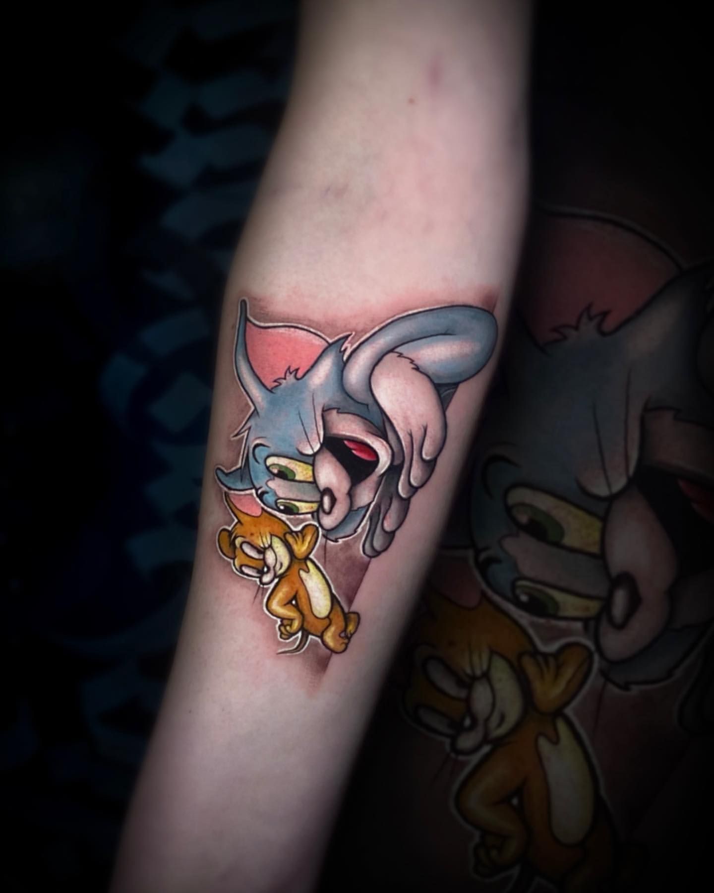 Tom and Jerry Tattoo by Jackson Sukhov at Black Gold Tattoo Co in Edmonton Alberta Canada