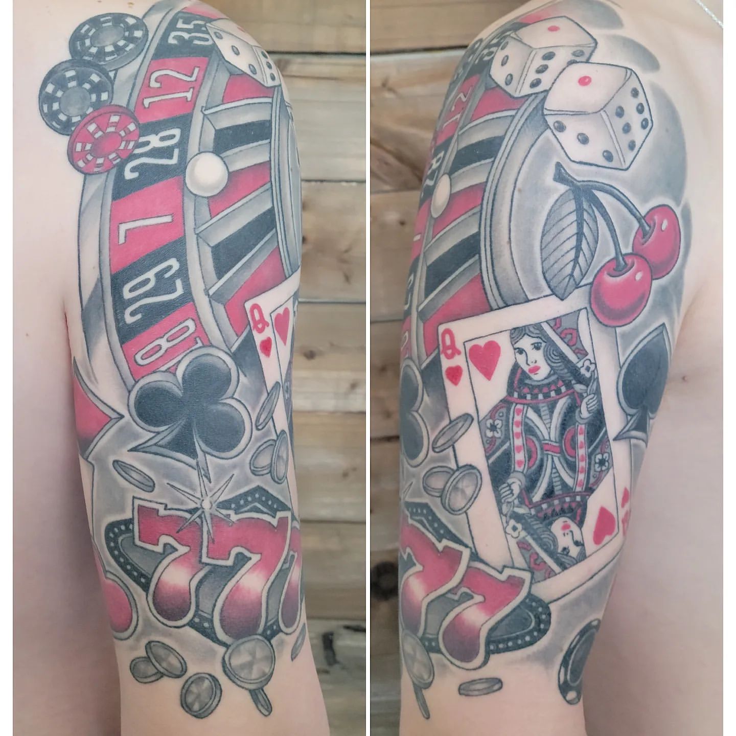 Gambling Tattoo by Sheila Anderson at Crimson Empire Tattoo in Edmonton Alberta Canada