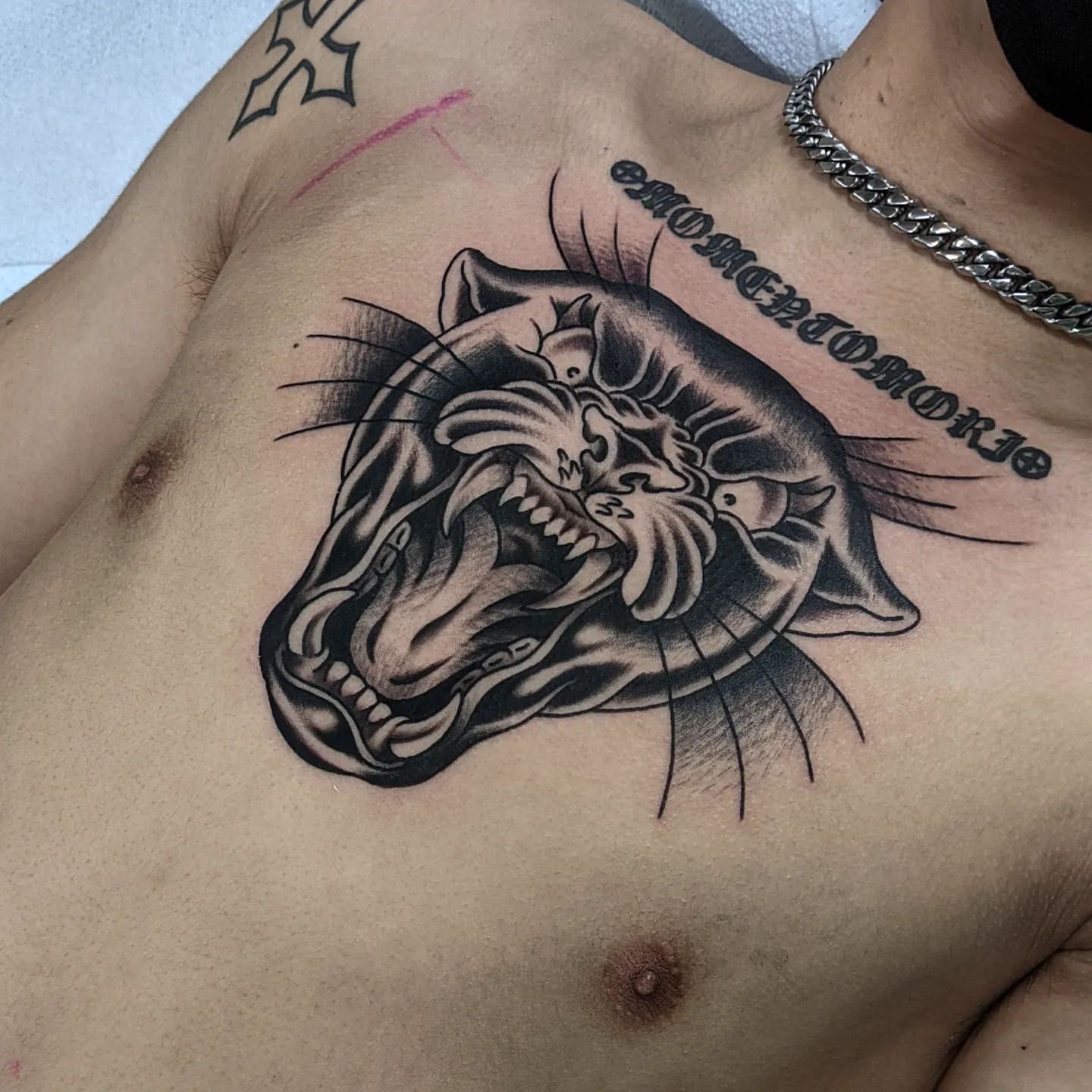 Tiger Chest Tattoo by Chris Benson at Silver Ghost Tattoo in Edmonton Alberta Canada