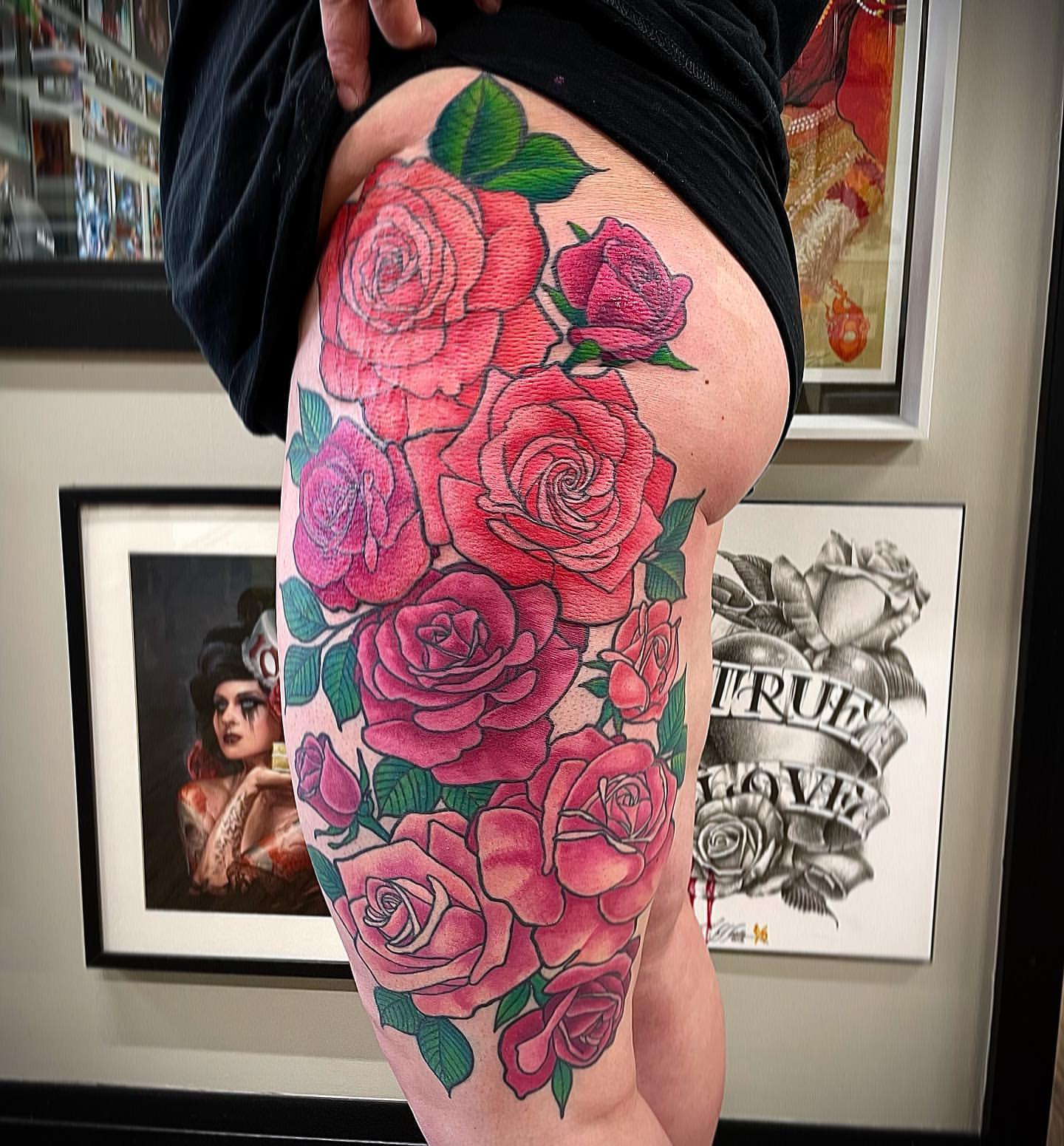 Roses Tattoo by Jess Alther at Black Gold Tattoo Co in Edmonton Alberta Canada