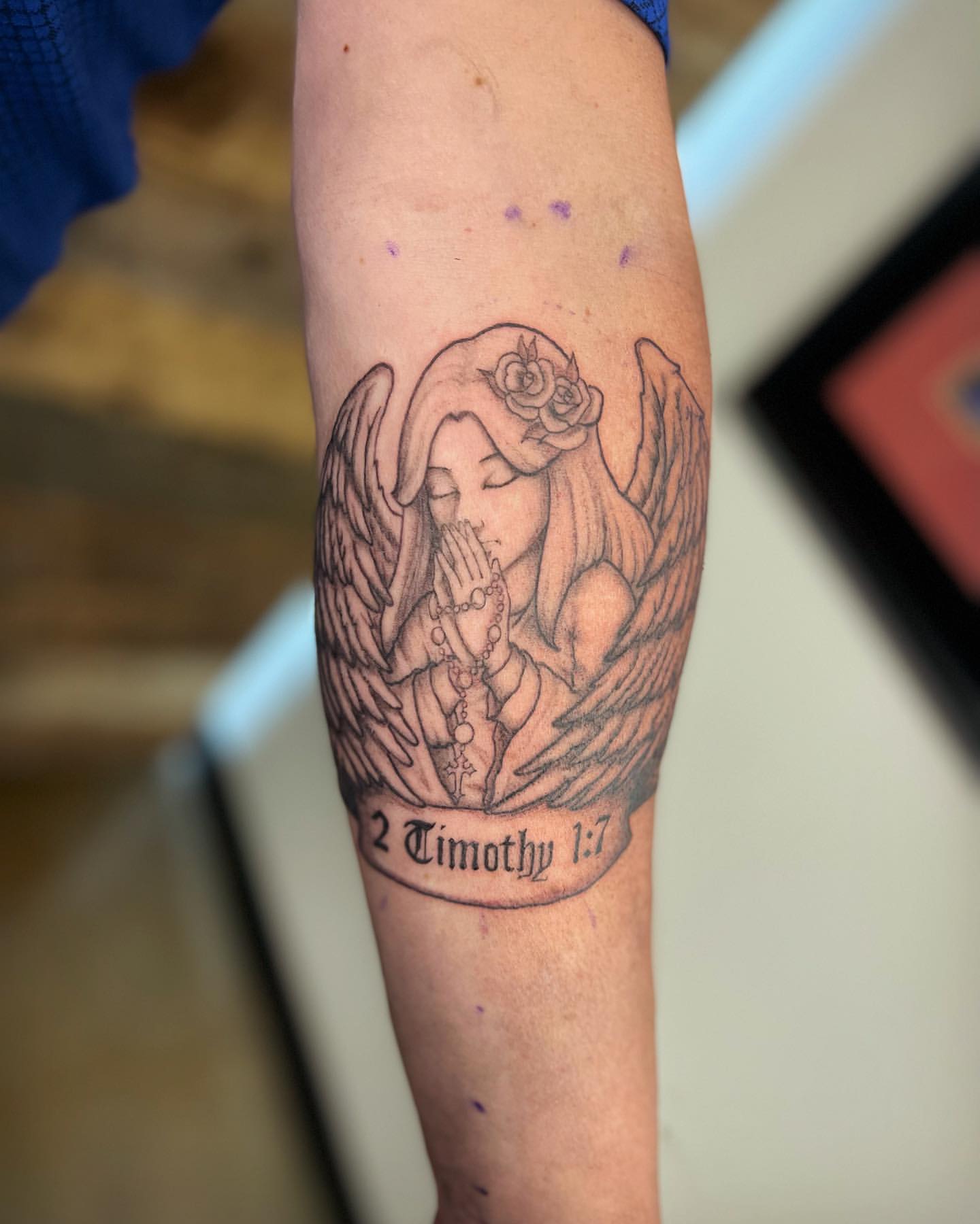 Angel and Banner Tattoo by Vinny Nguyen at Crimson Empire Tattoo in Edmonton Alberta Canada