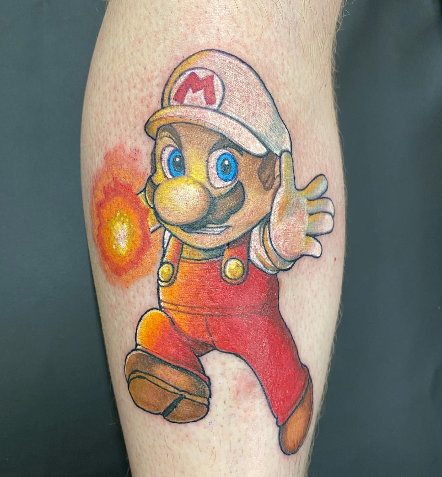 Super Mario Tattoo by Chris Labrenz at Black Gold Tattoo Co in Edmonton Alberta Canada