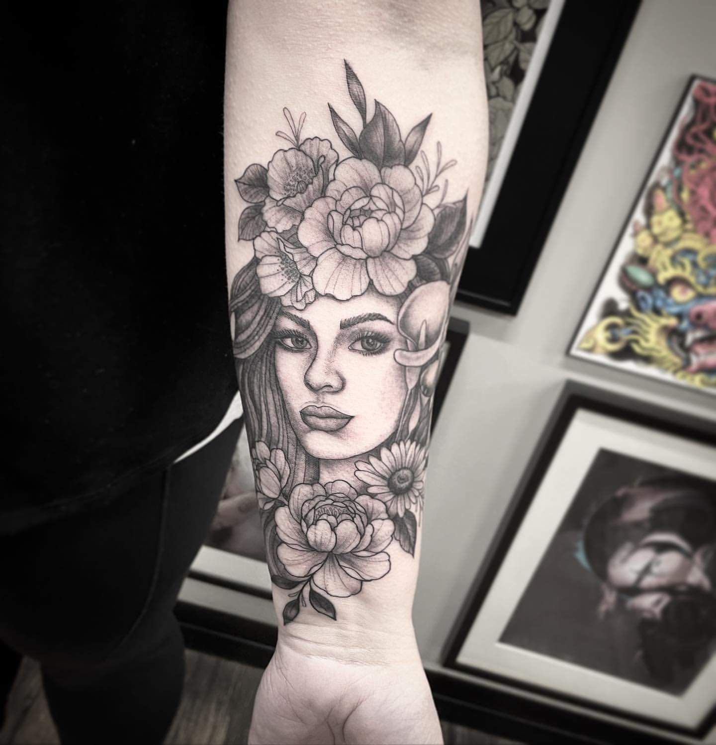 Floral Lady Tattoo by Jess Alther at Black Gold Tattoo Co in Edmonton Alberta Canada