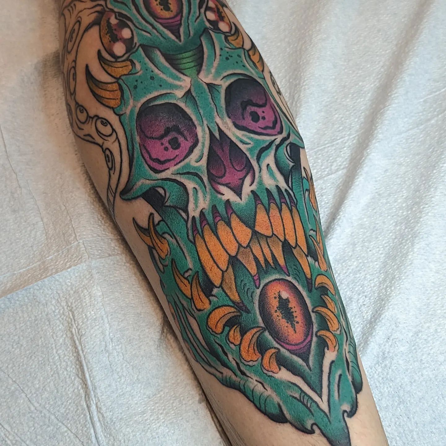 Skull Tattoo by Chris Benson at Silver Ghost Tattoo in Edmonton Alberta Canada