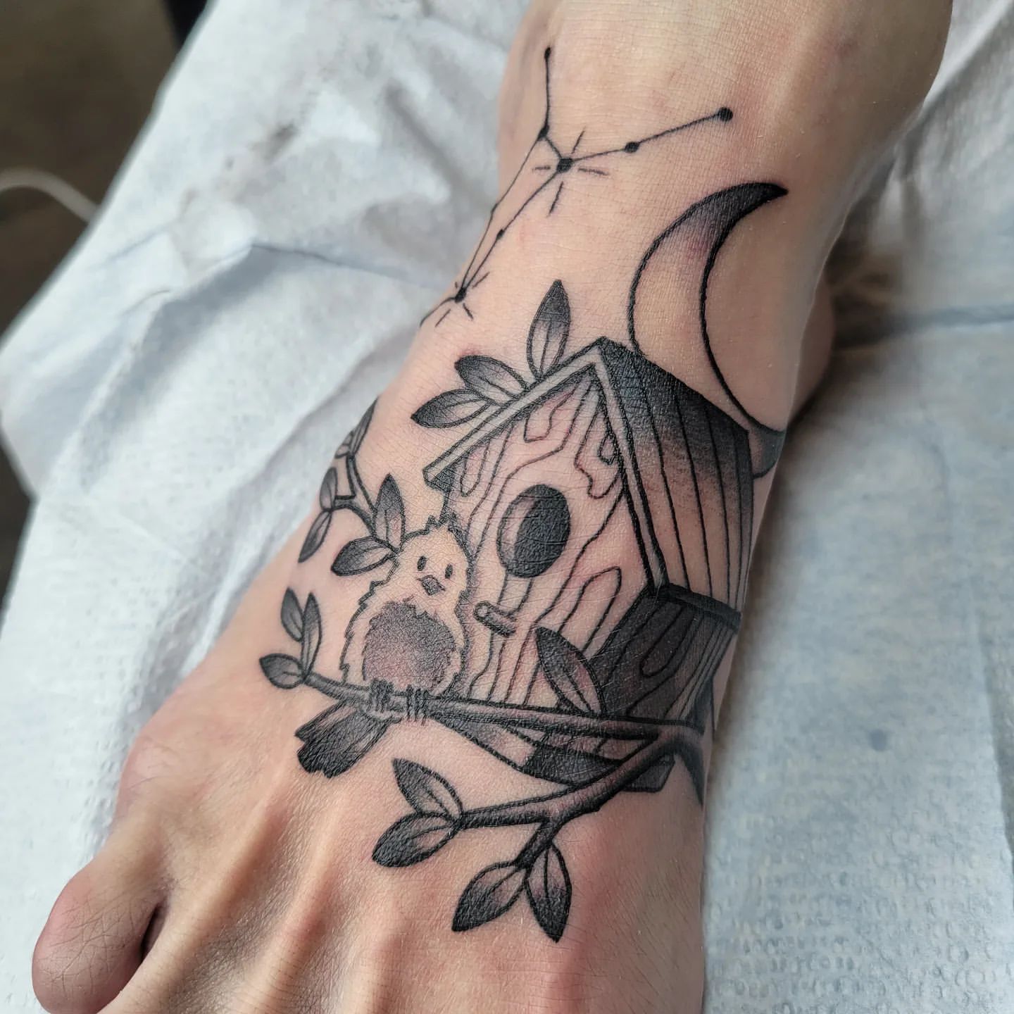 Birdhouse Tattoo by Sheila Anderson at Crimson Empire Tattoo in Edmonton Alberta Canada