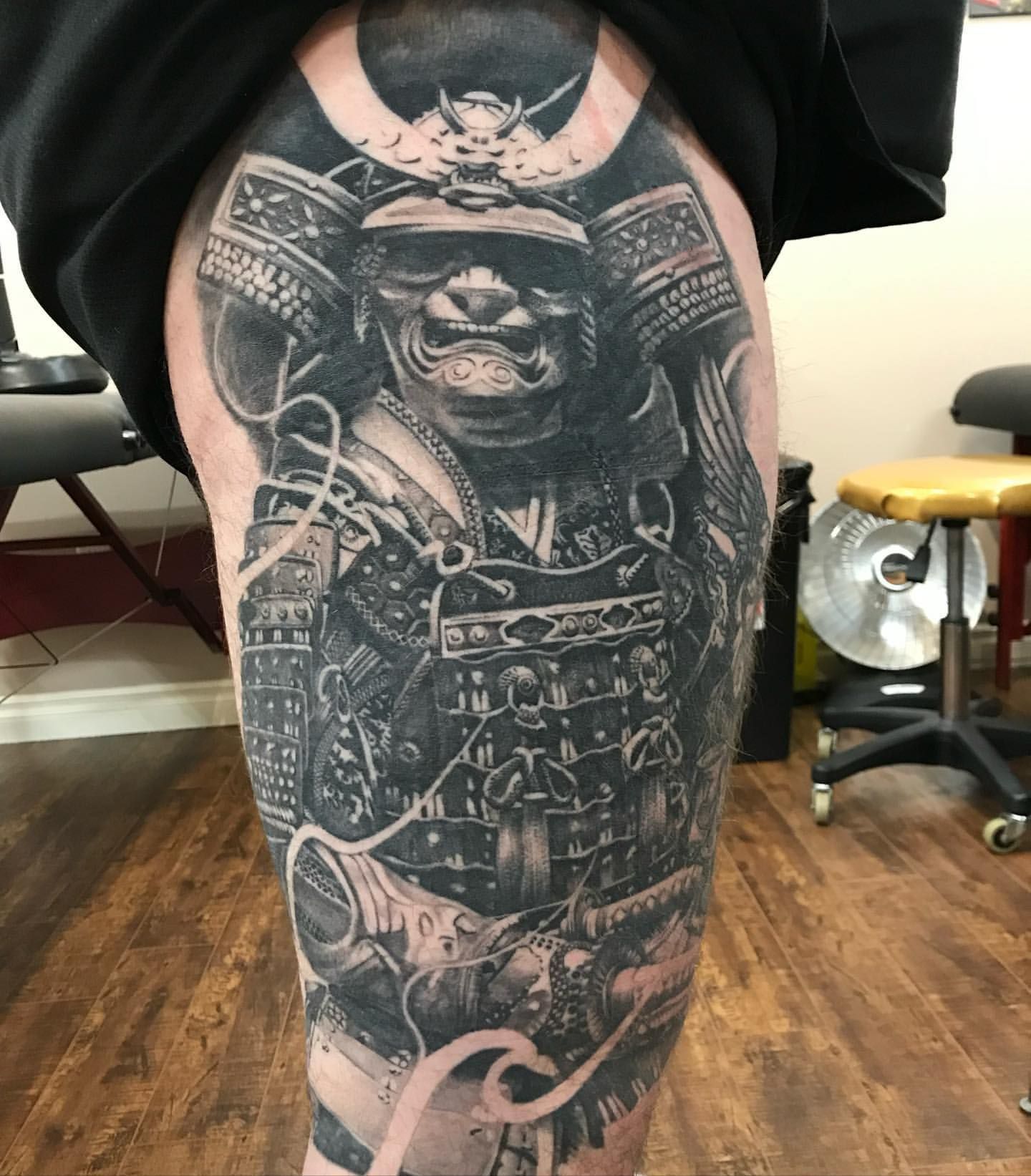 Samurai Warrior Tattoo by Alan Coates at Silver Ghost Tattoo in Edmonton Alberta Canada