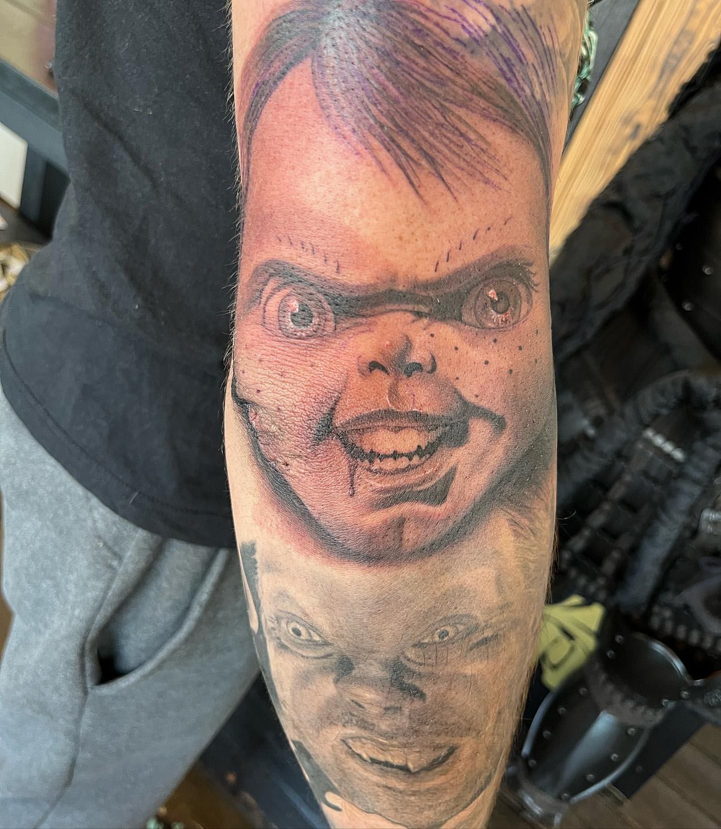Chucky Tattoo by Chad Lavers at Crimson Empire Tattoo in Edmonton Alberta Canada