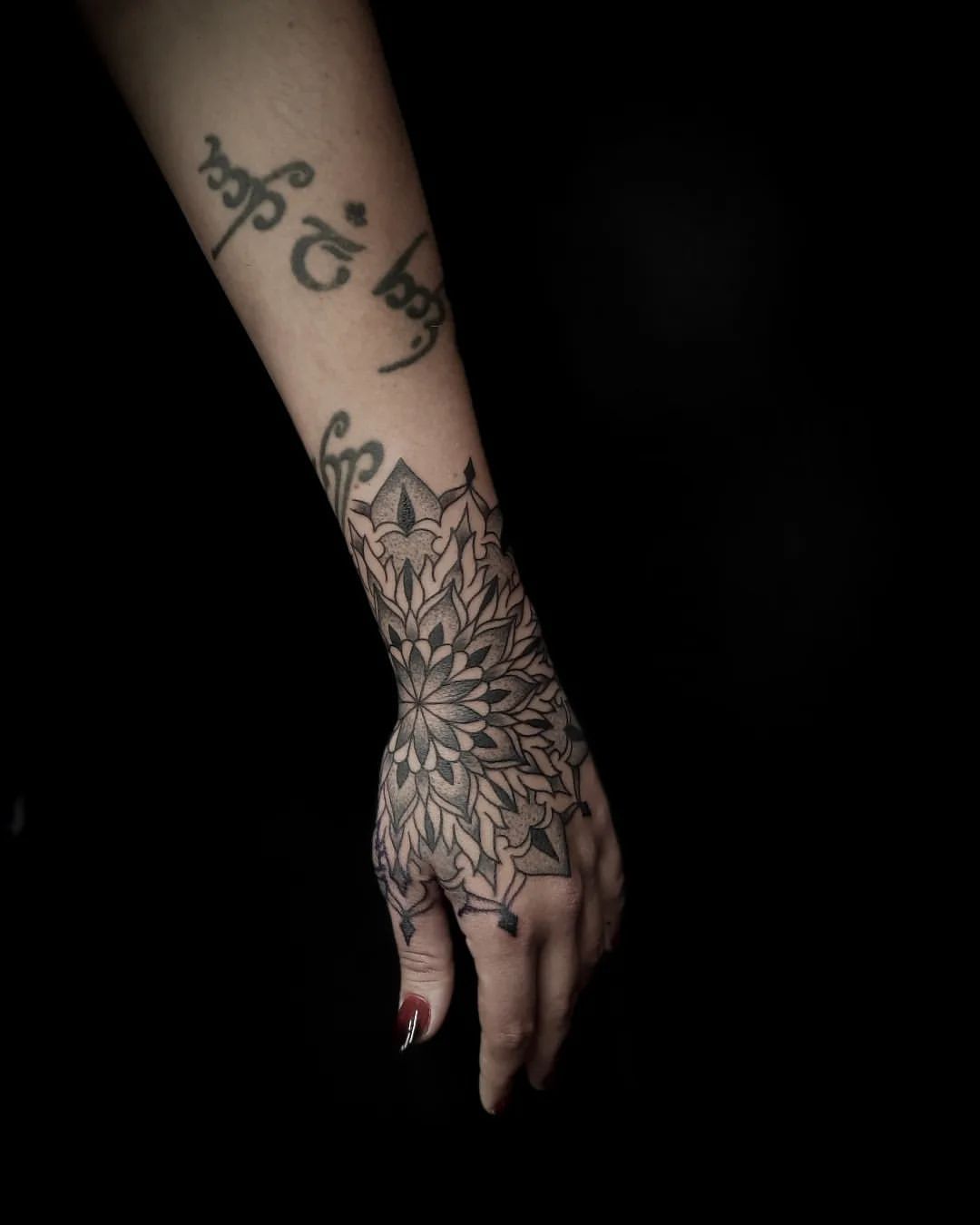 Dotwork Mandala Hand Tattoo by Alex Arnautov at Black Gold Tattoo Co in Edmonton Alberta Canada