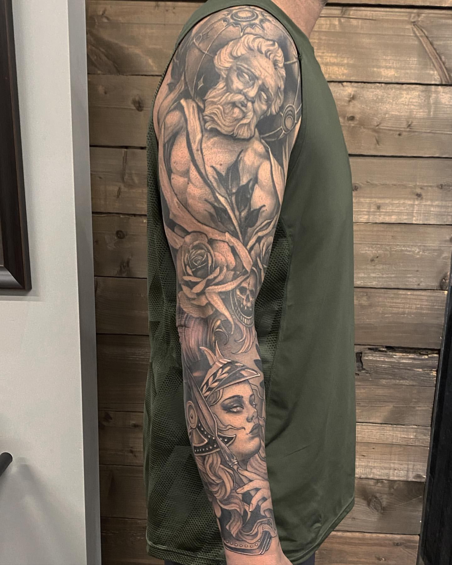 Greek Mythology Sleeve by Sasha Day at Crimson Empire Tattoo in Edmonton Alberta Canada