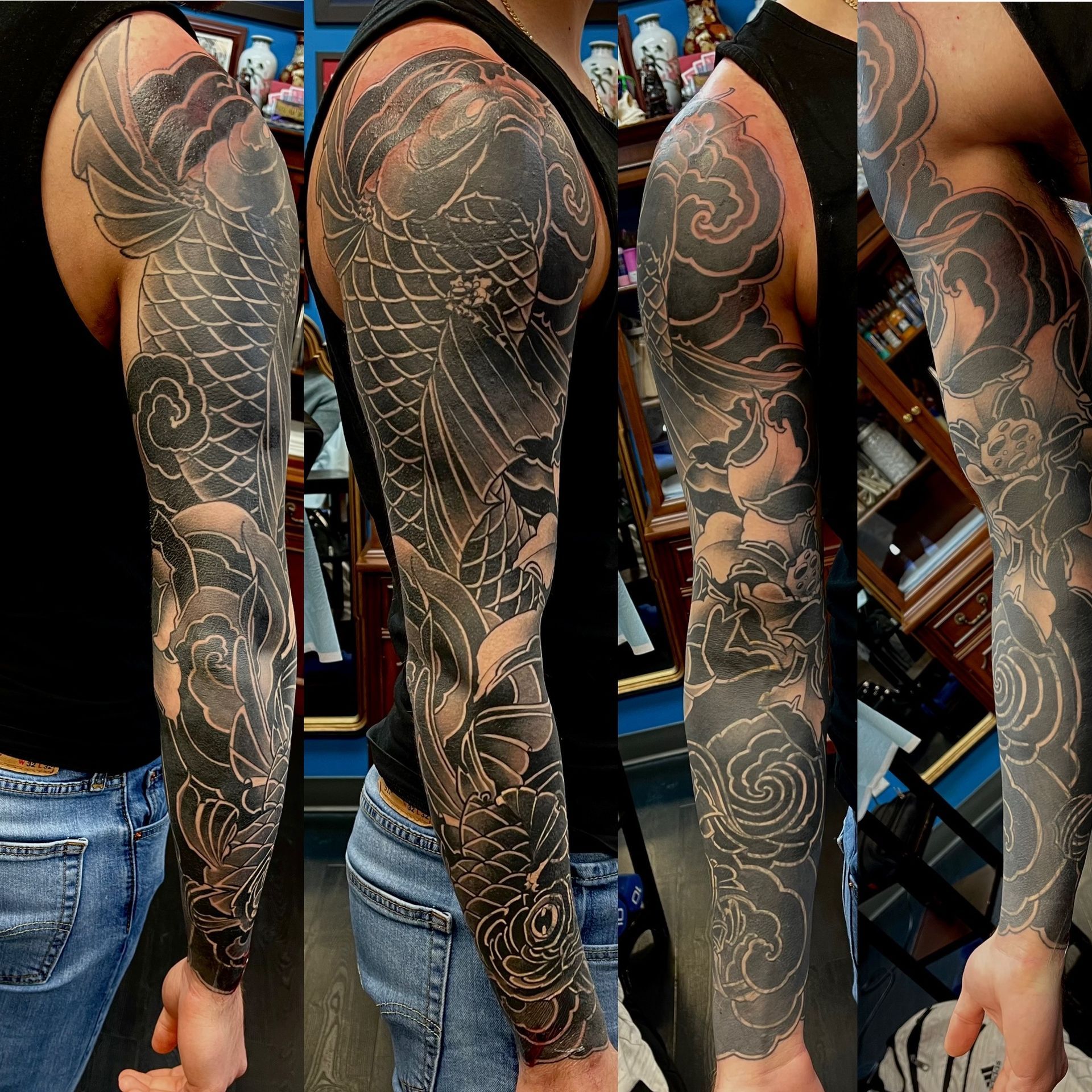 Koi Sleeve by Brain Dangerfield at Black Gold Tattoo Co in Edmonton Alberta Canada