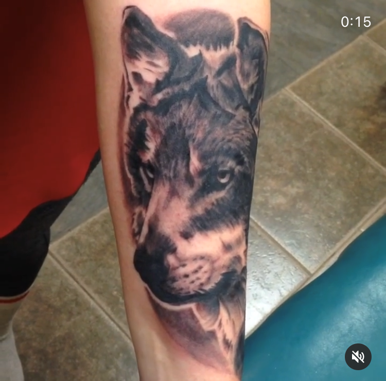 Wolf Tattoo by Trevor Pelletier at Black Gold Tattoo Co in Edmonton Alberta Canada