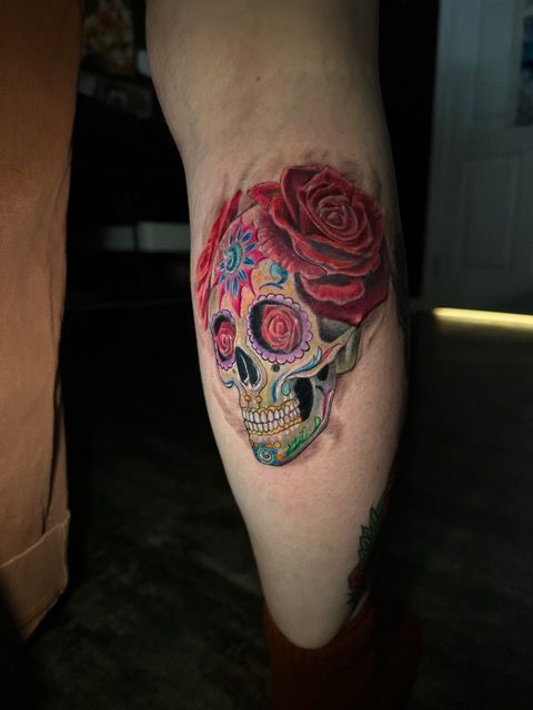 Sugar Skull Tattoo by Sly at Silver Ghost Tattoo in Edmonton Alberta Canada