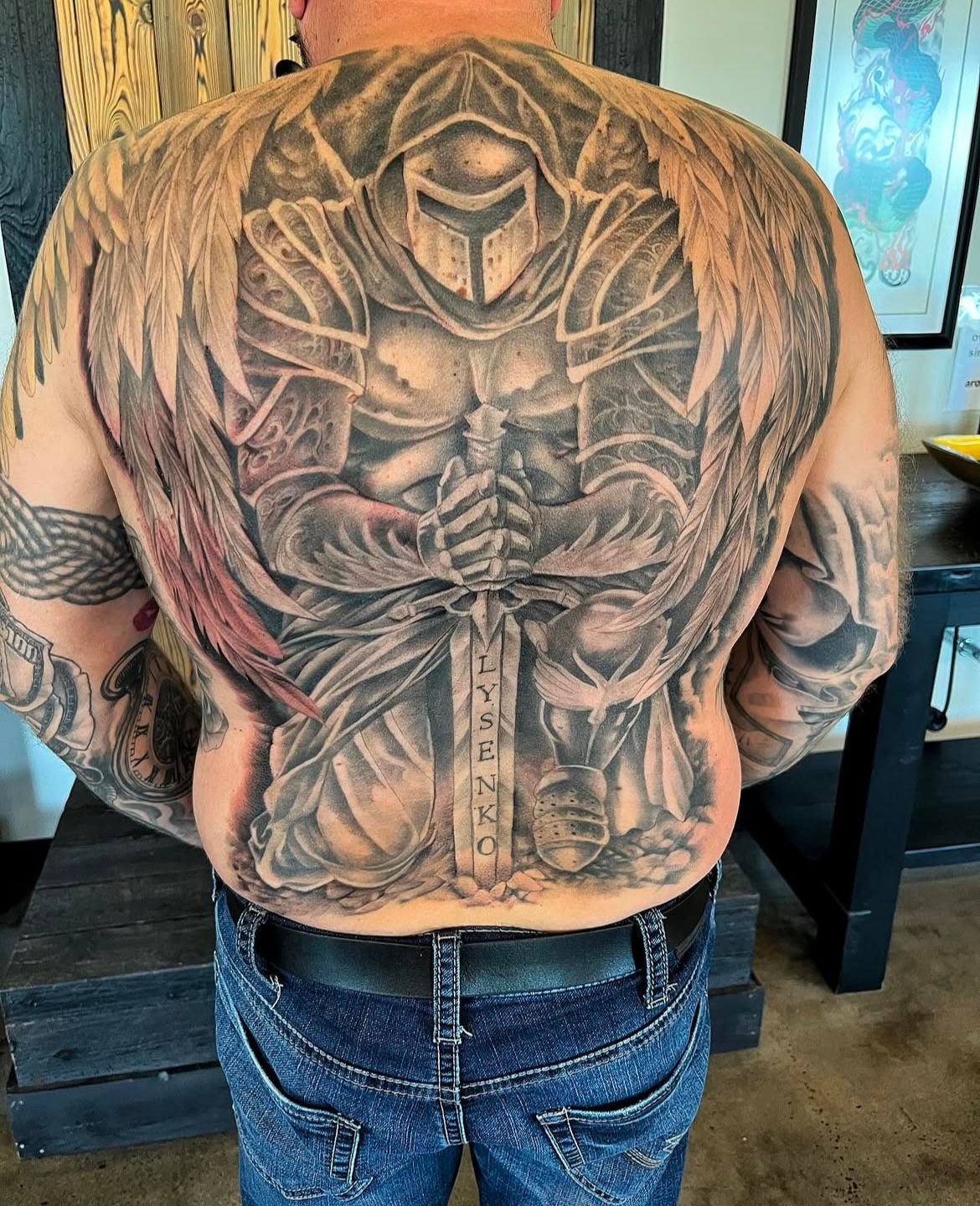Knight Backpiece by Chad Lavers at Crimson Empire Tattoo in Edmonton Alberta Canada