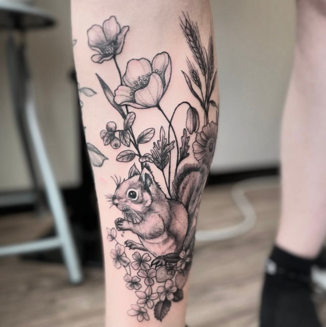 Squirrel Tattoo by Jess Alther at Black Gold Tattoo Co in Edmonton Alberta Canada