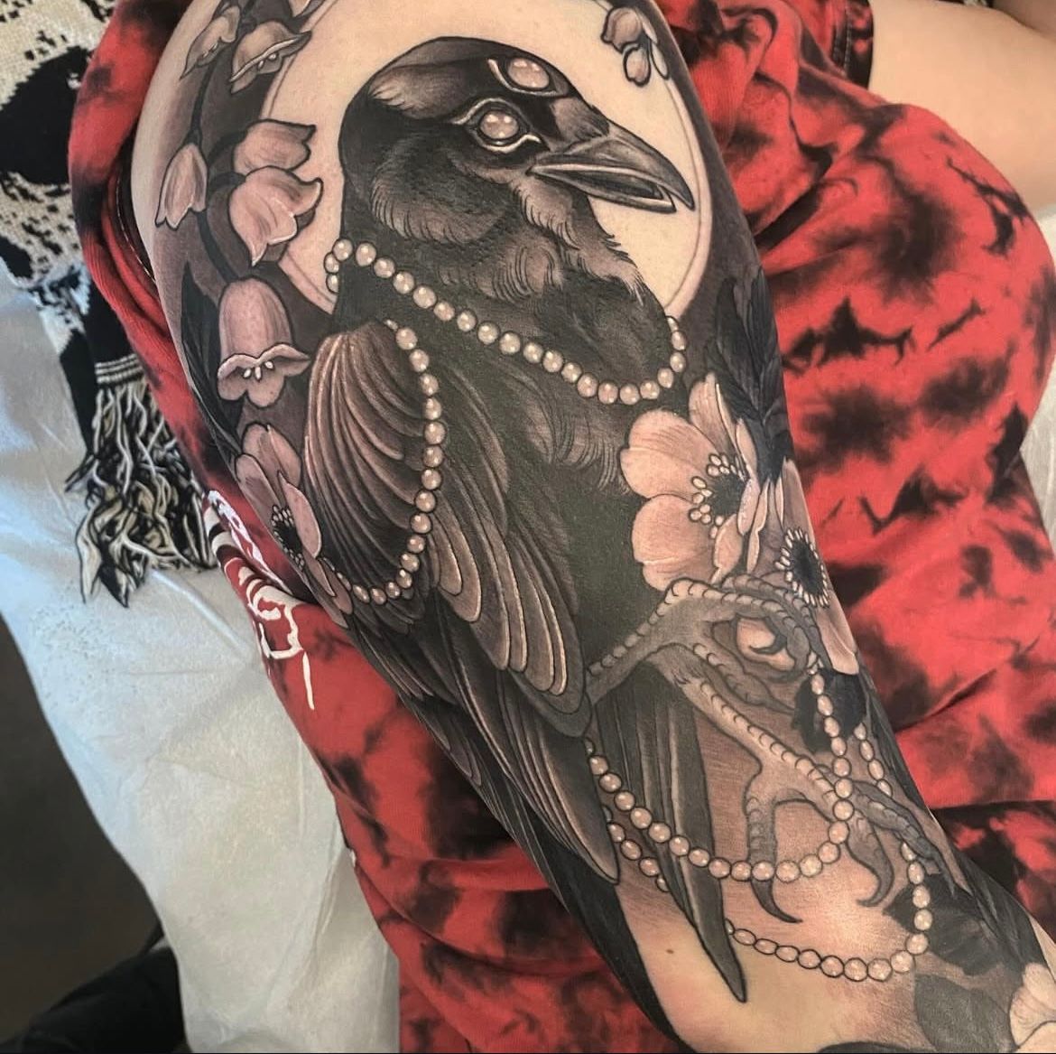 Raven Tattoo by Sasha Day at Crimson Empire Tattoo in Edmonton Alberta Canada