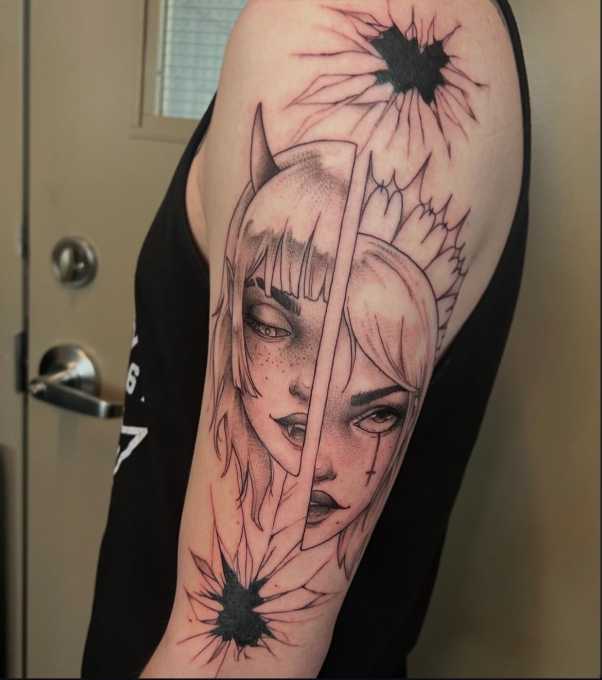 Split Portrait Tattoo by Vanessa Spezowka at Crimson Empire Tattoo in Edmonton Alberta Canada
