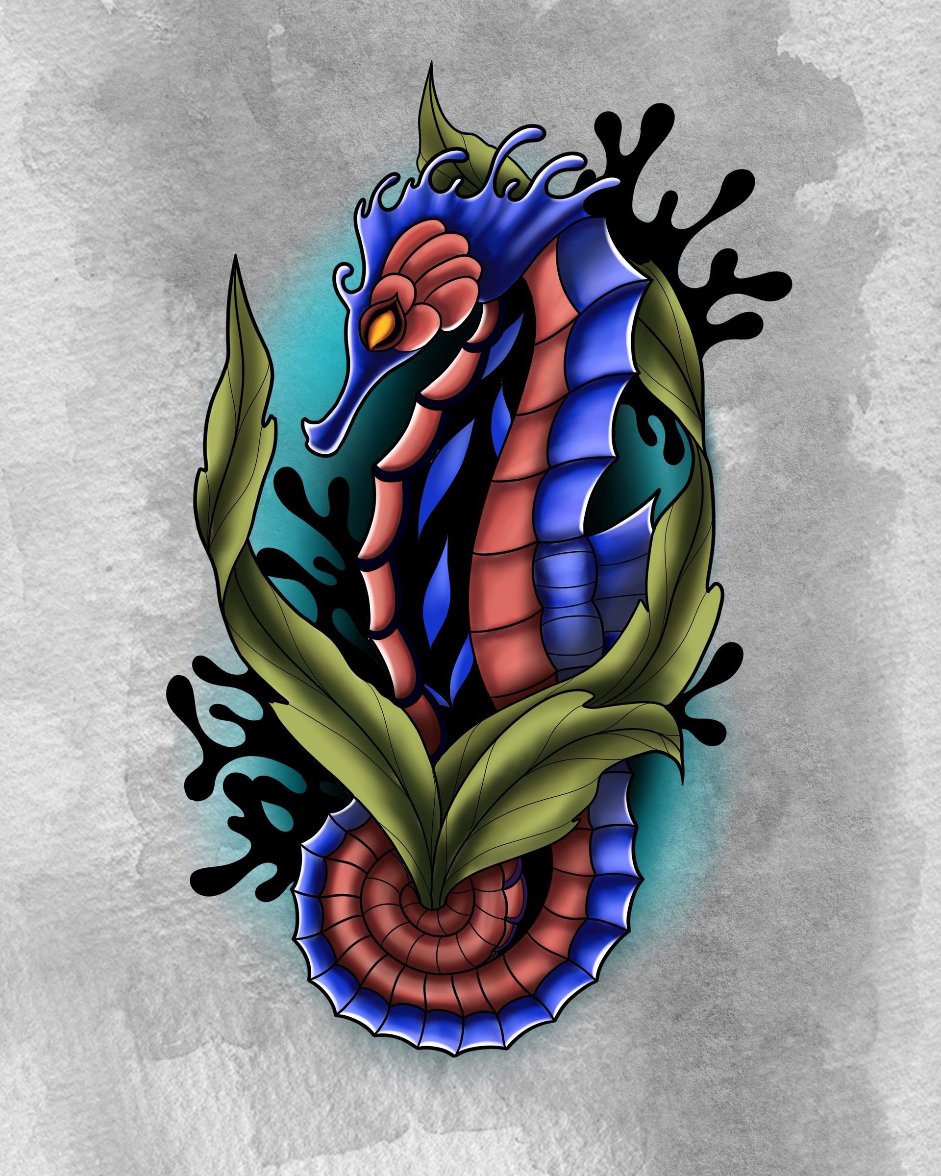 Seahorse Flash Design by Samantha Hnatiw at Crimson Empire Tattoo in Edmonton Alberta Canada